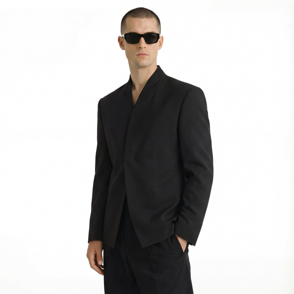 Collarless Blazer In Black