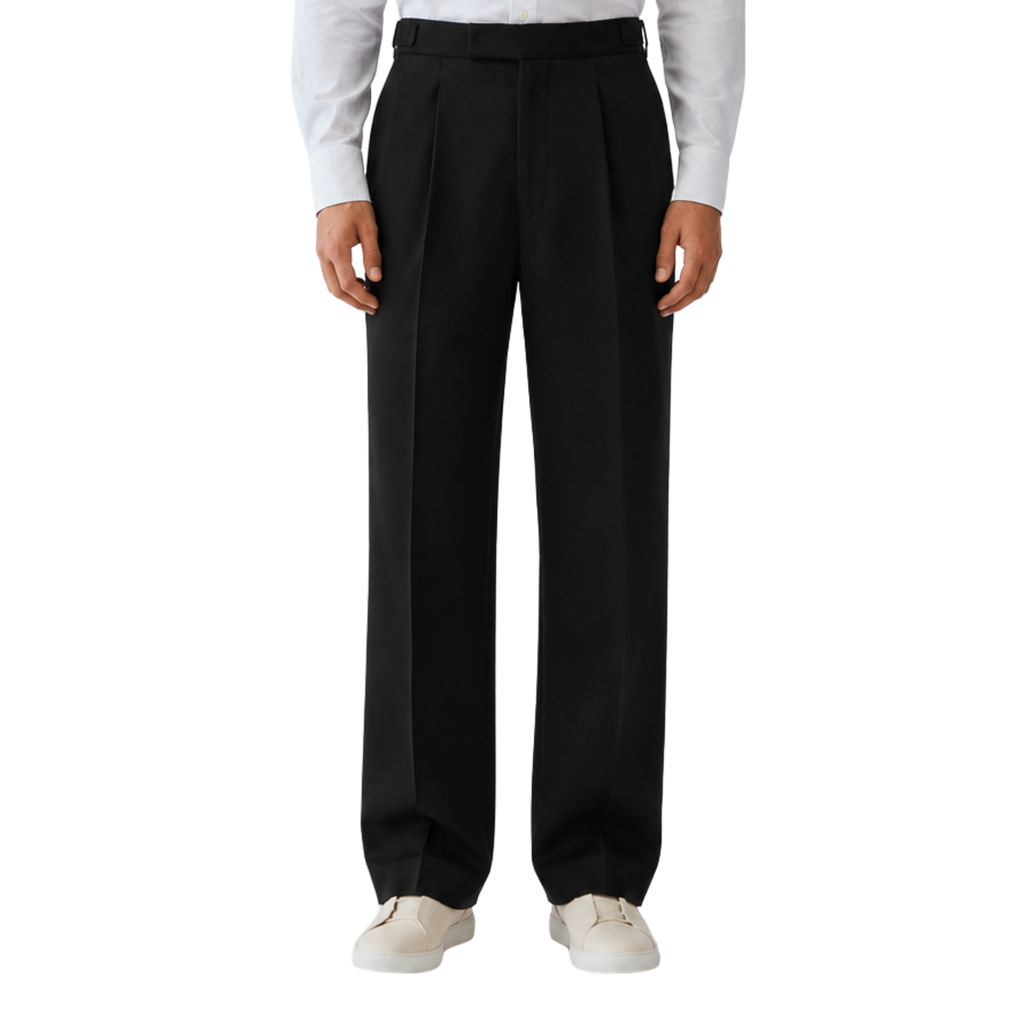 Relaxed Fit Pleated Tailored Trousers - Black