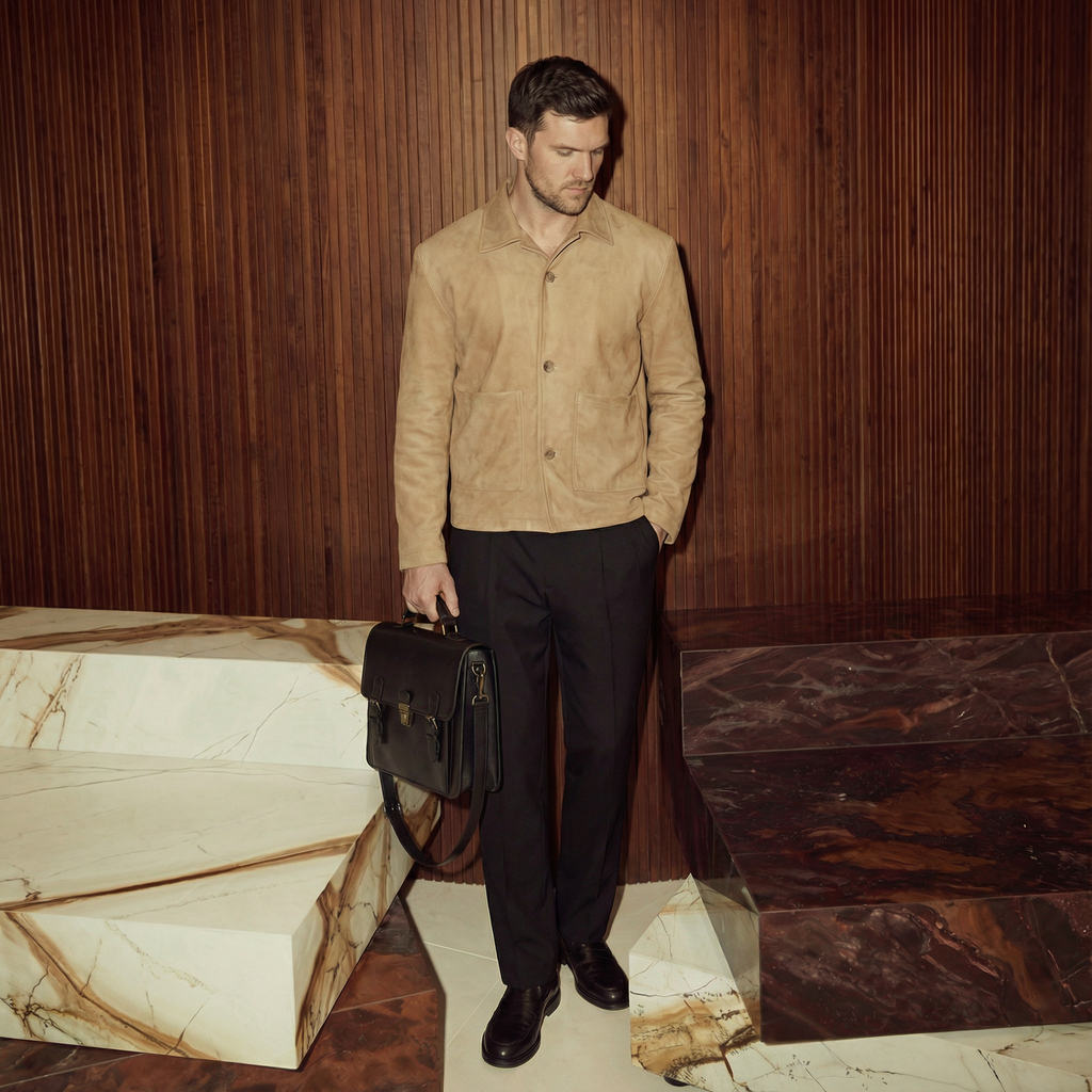 Suede Jacket With Revere Collar - Cream