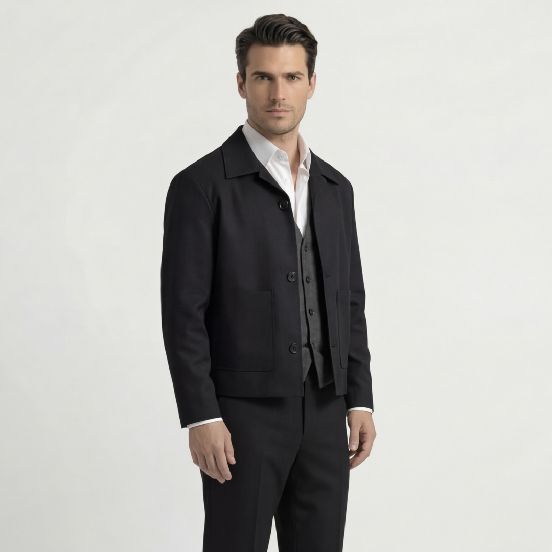 Suede Jacket With Revere Collar - Black