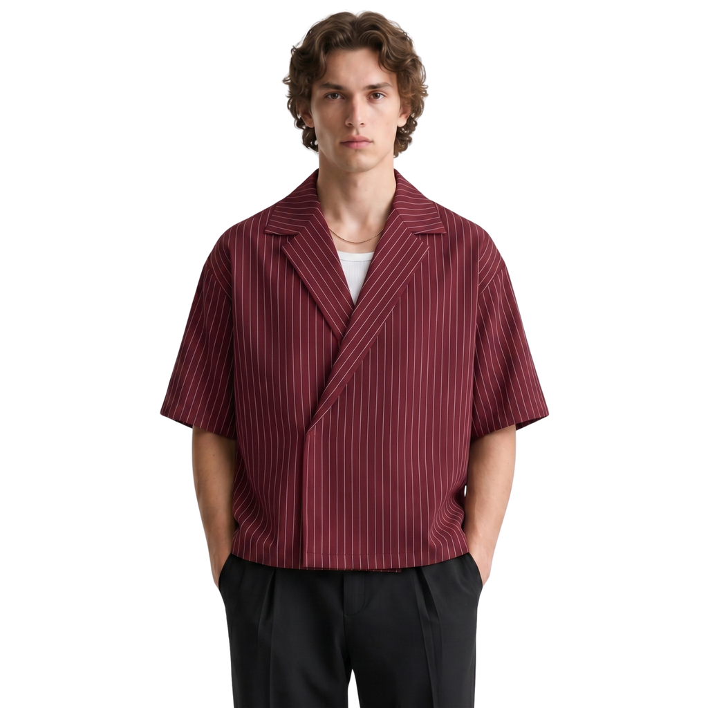 Stripes Wrap Shirt In Burgundy