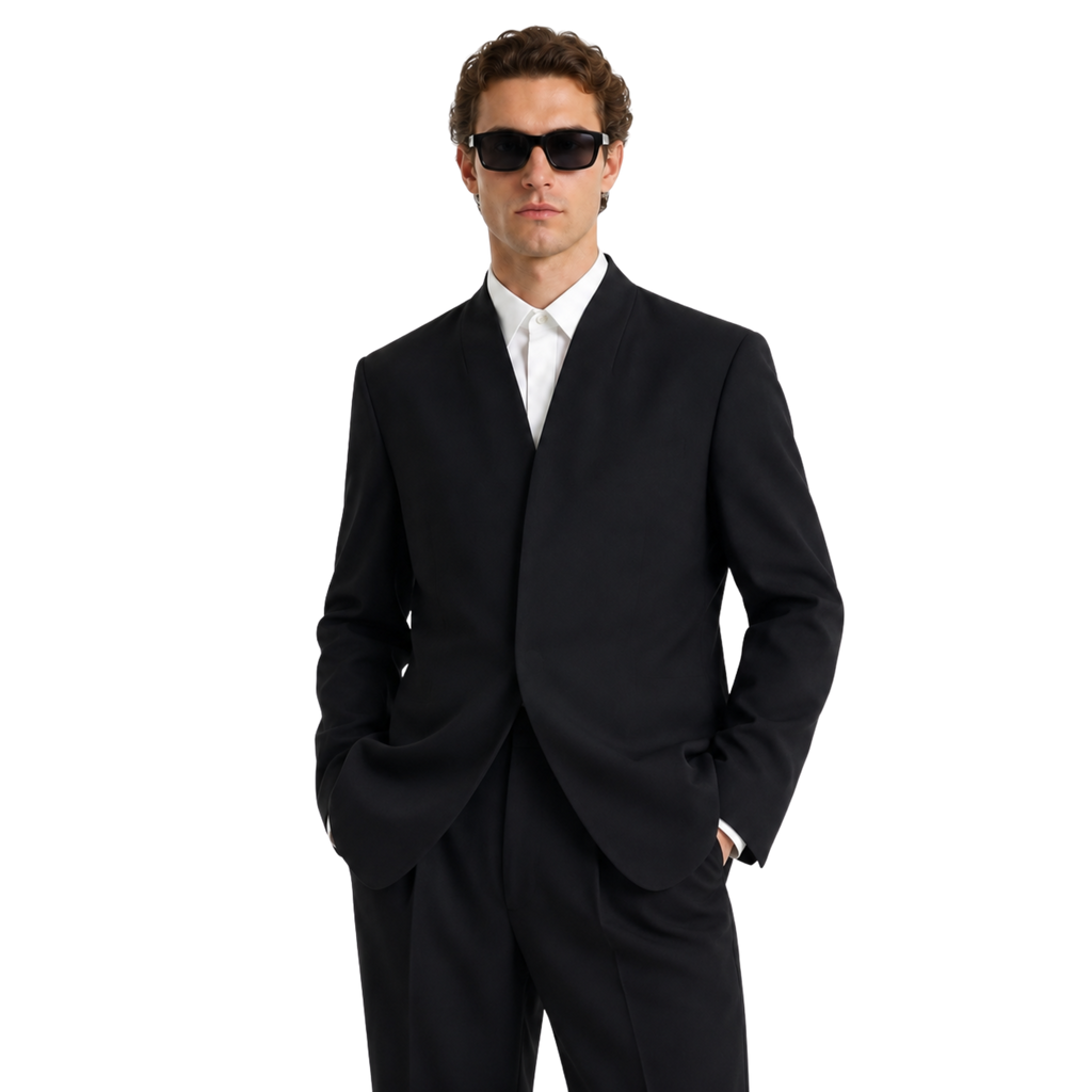 Collarless Blazer In Black