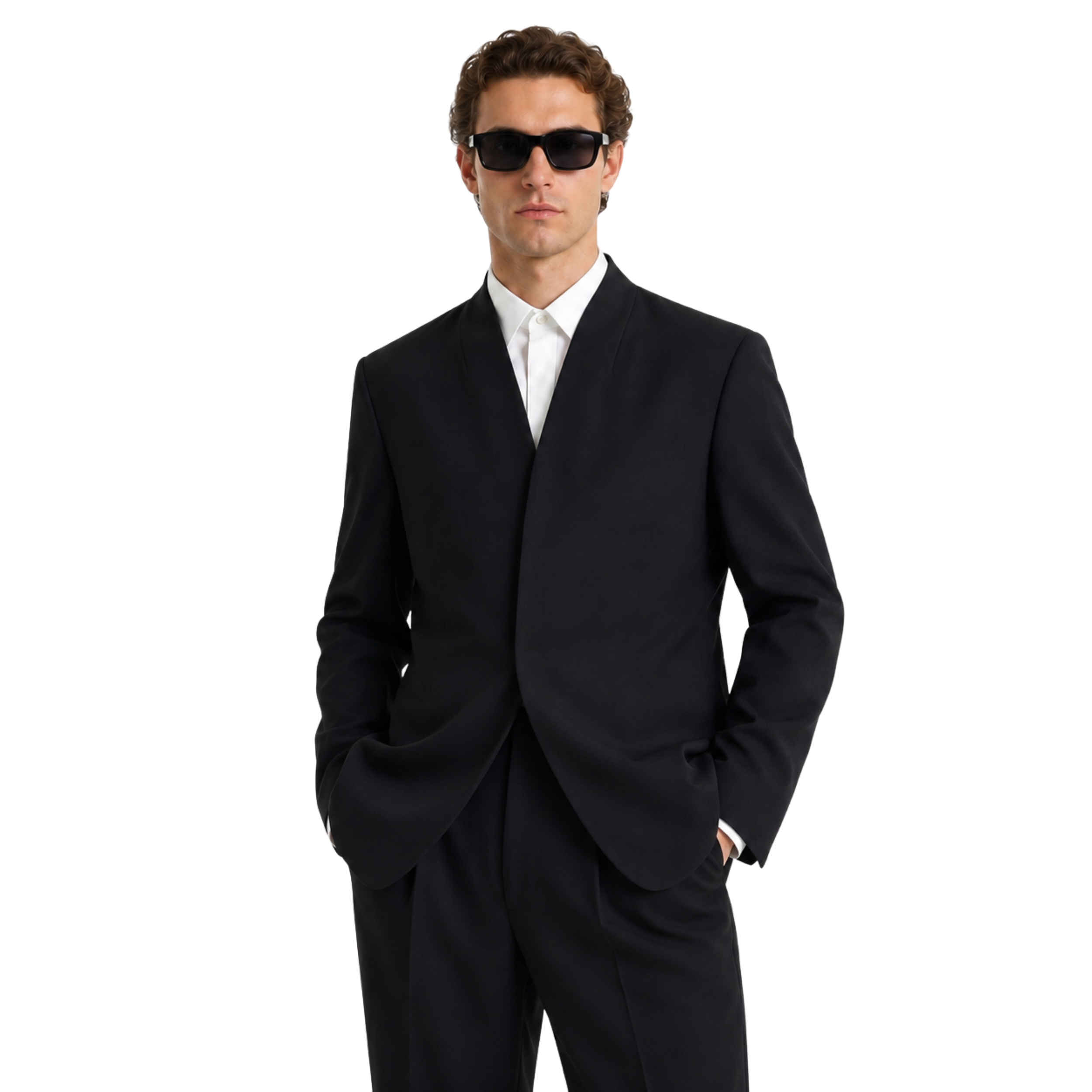 Collarless Blazer In Black