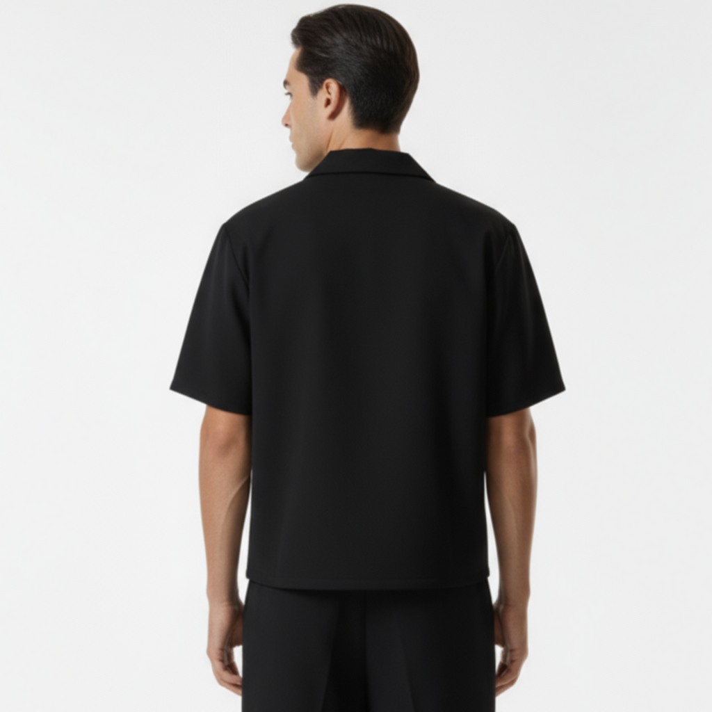 Boxy Double Breasted Shirt - Black