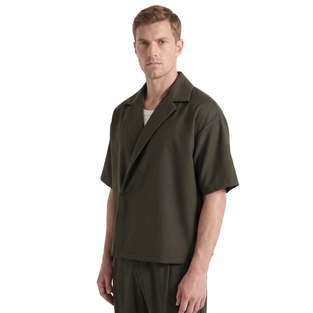 Boxy Double Breasted Shirt - Olive