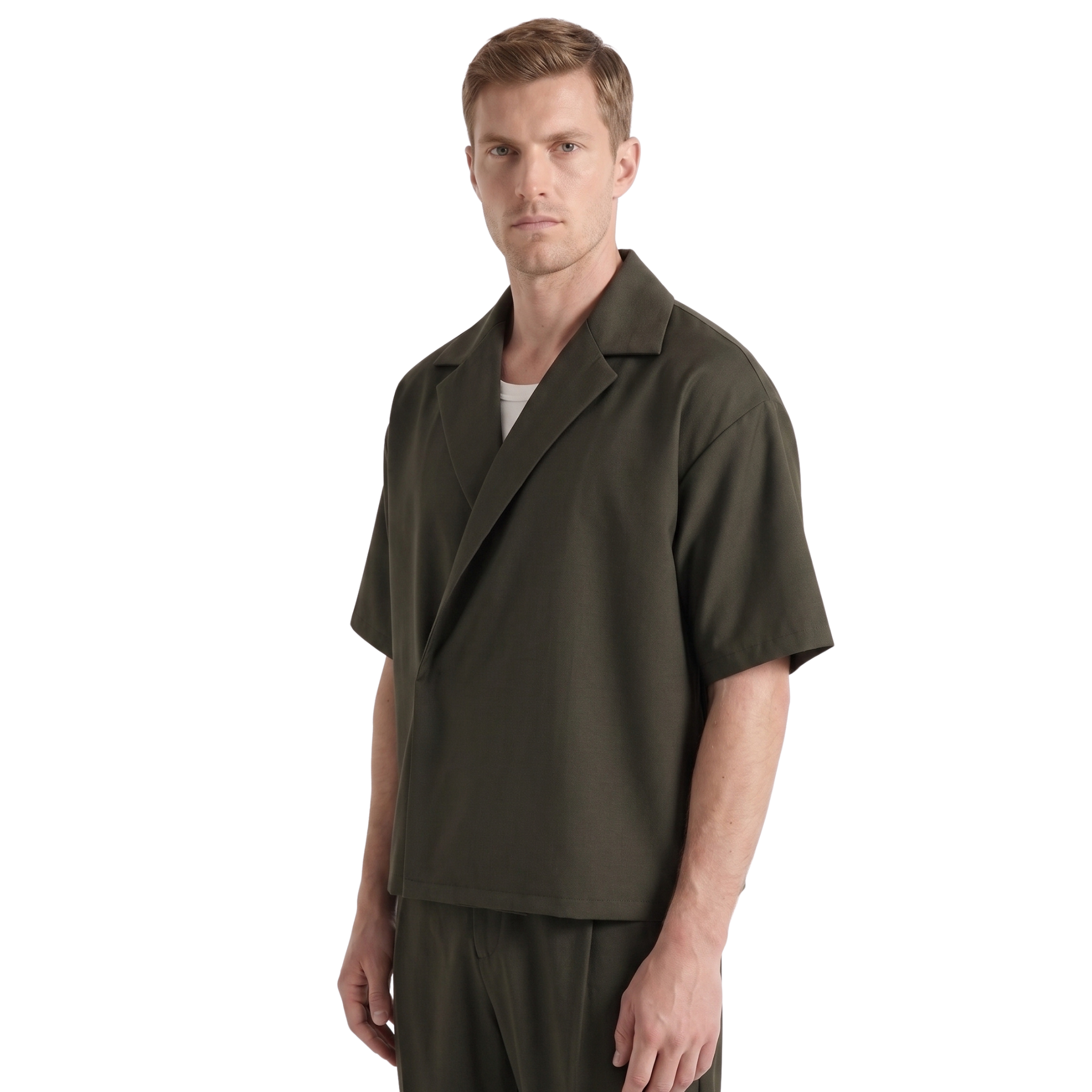 Boxy Double Breasted Shirt - Olive