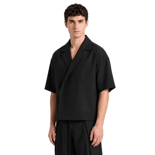 Boxy Double Breasted Shirt - Black