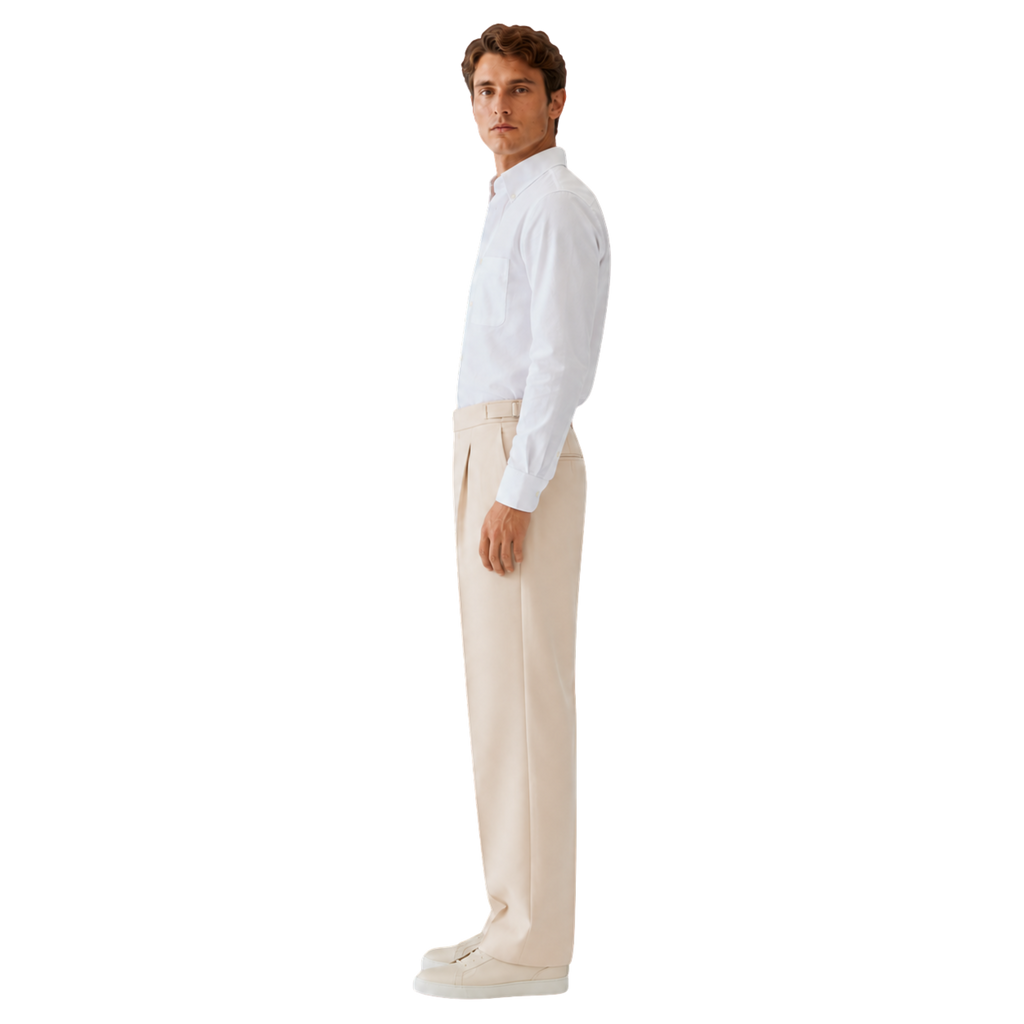 Relaxed Fit Pleated Tailored Trousers - Beige