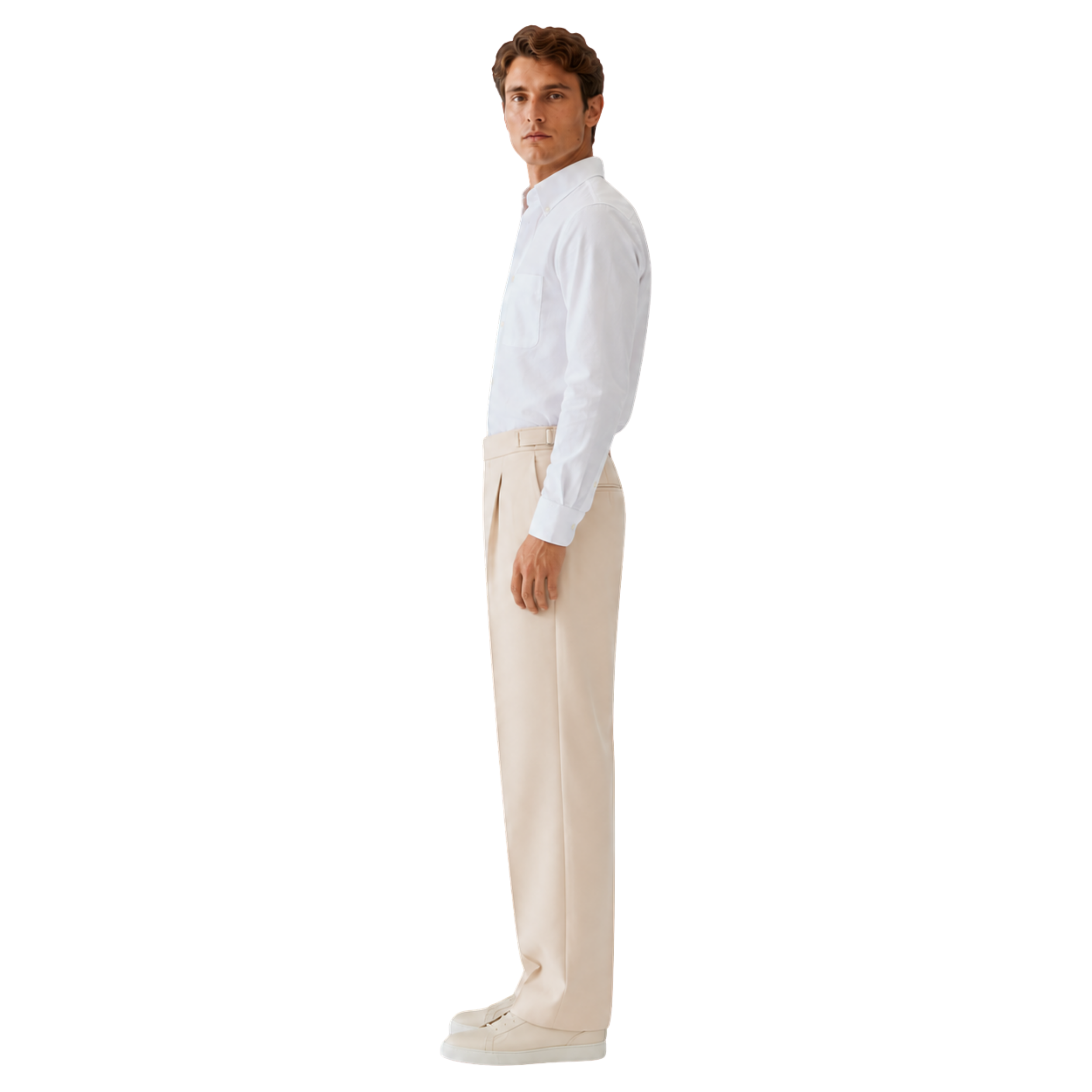 Relaxed Fit Pleated Tailored Trousers - Light Beige