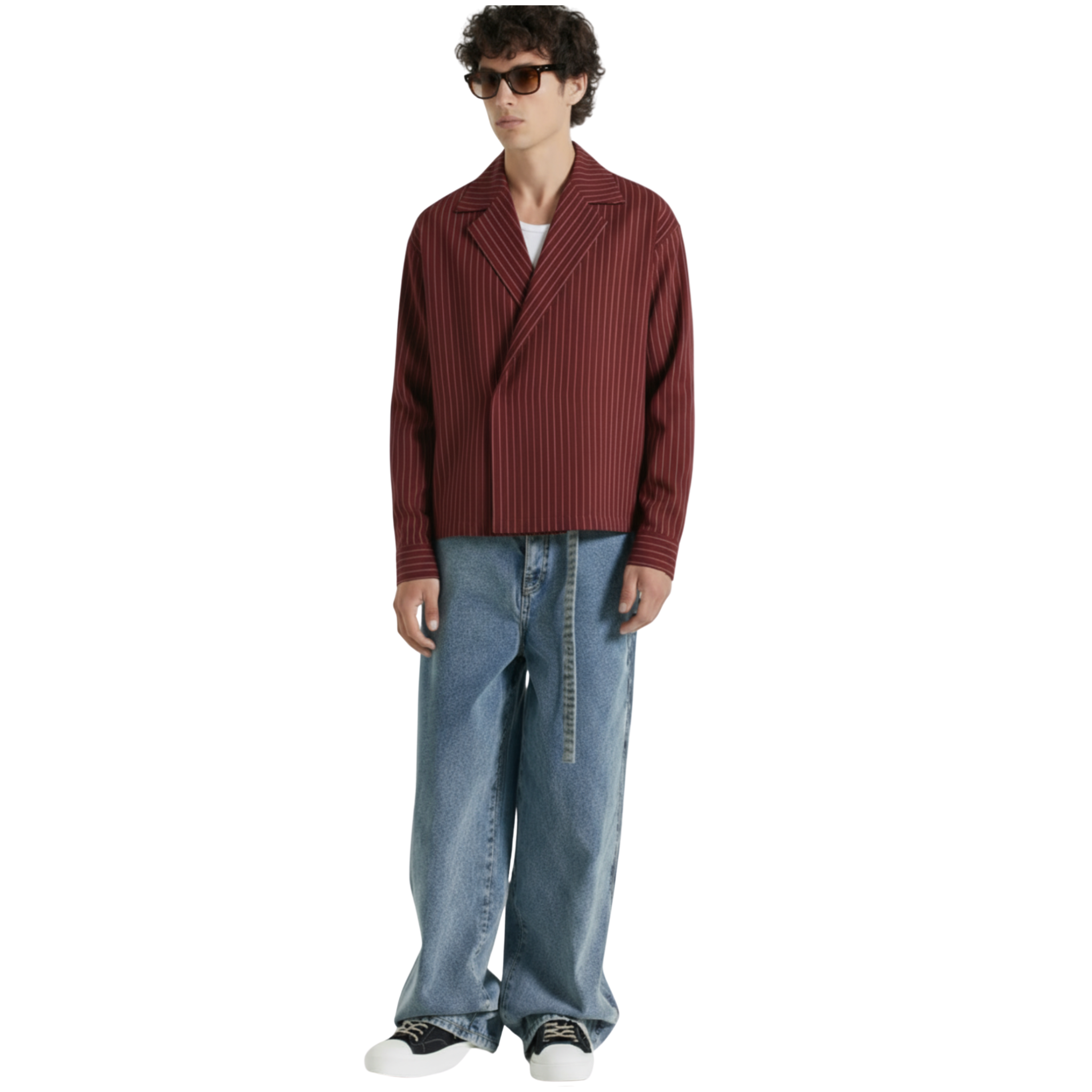 Boxy Stripes Double Breasted Shirt (Burgundy)