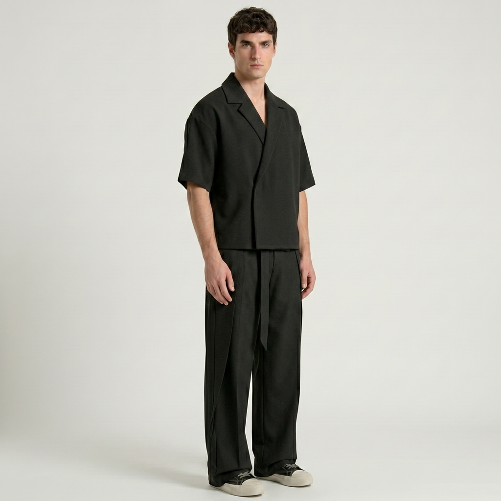 Boxy Double Breasted Shirt - Black