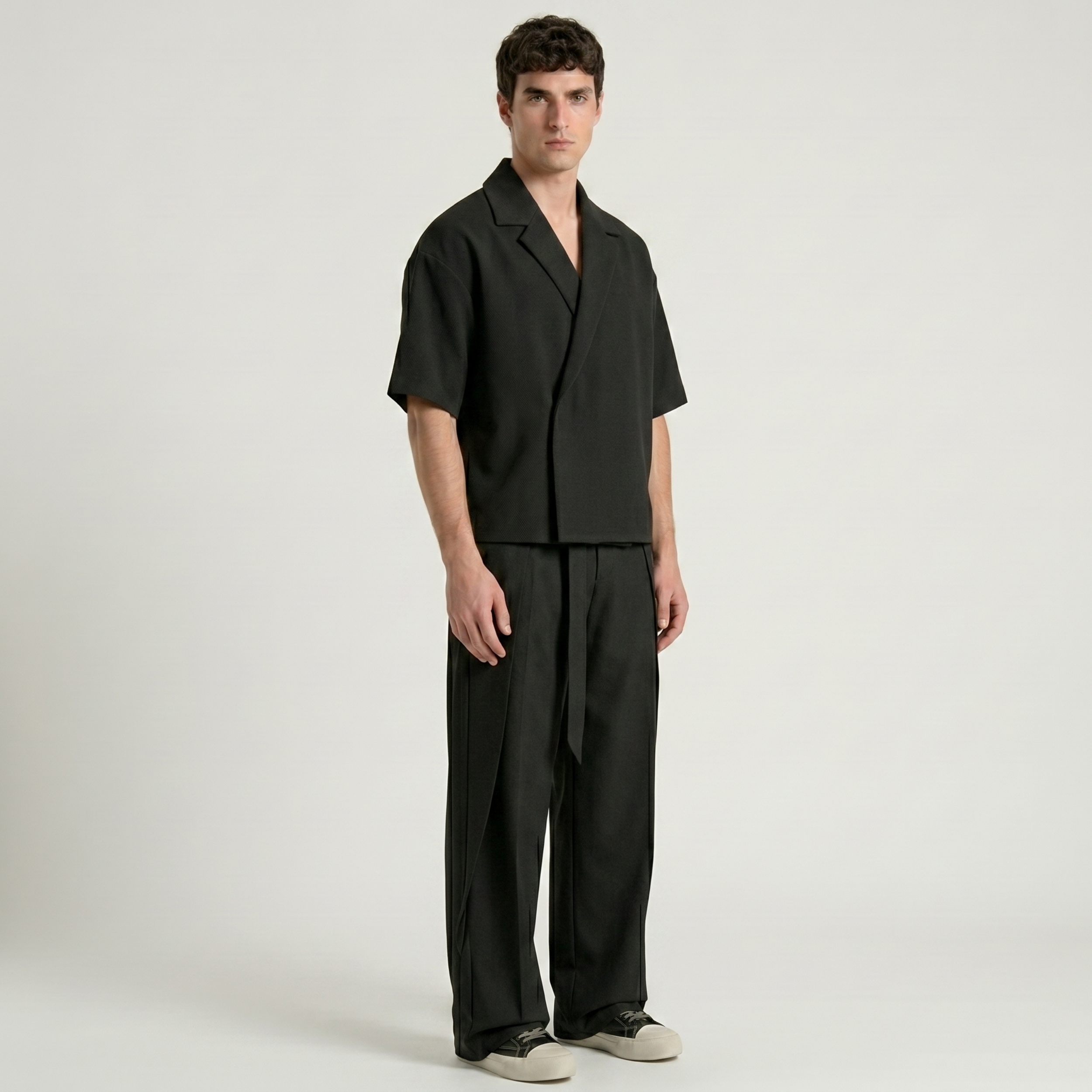 Boxy Double Breasted Shirt - Black
