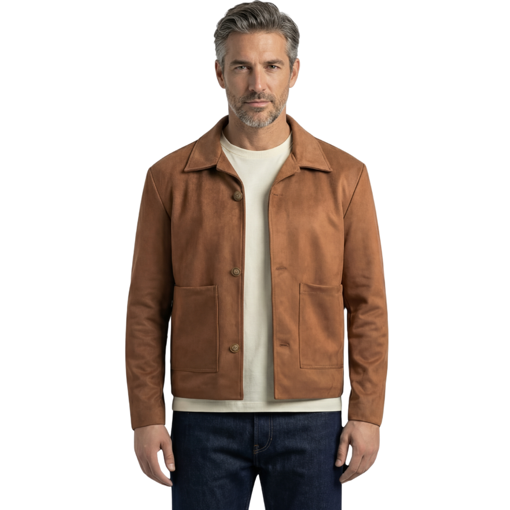 Suede Jacket With Revere Collar - Brown