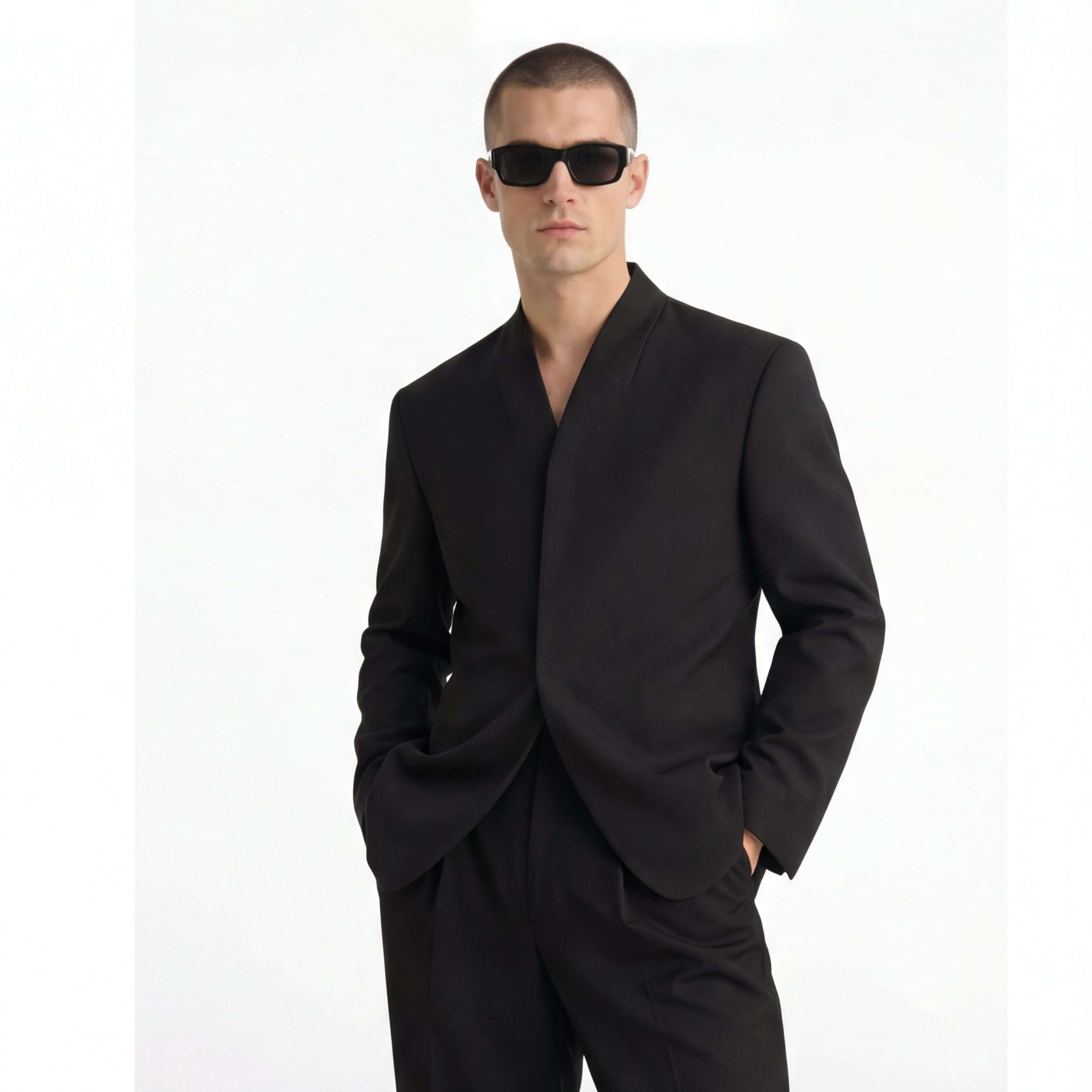 Collarless Blazer In Black