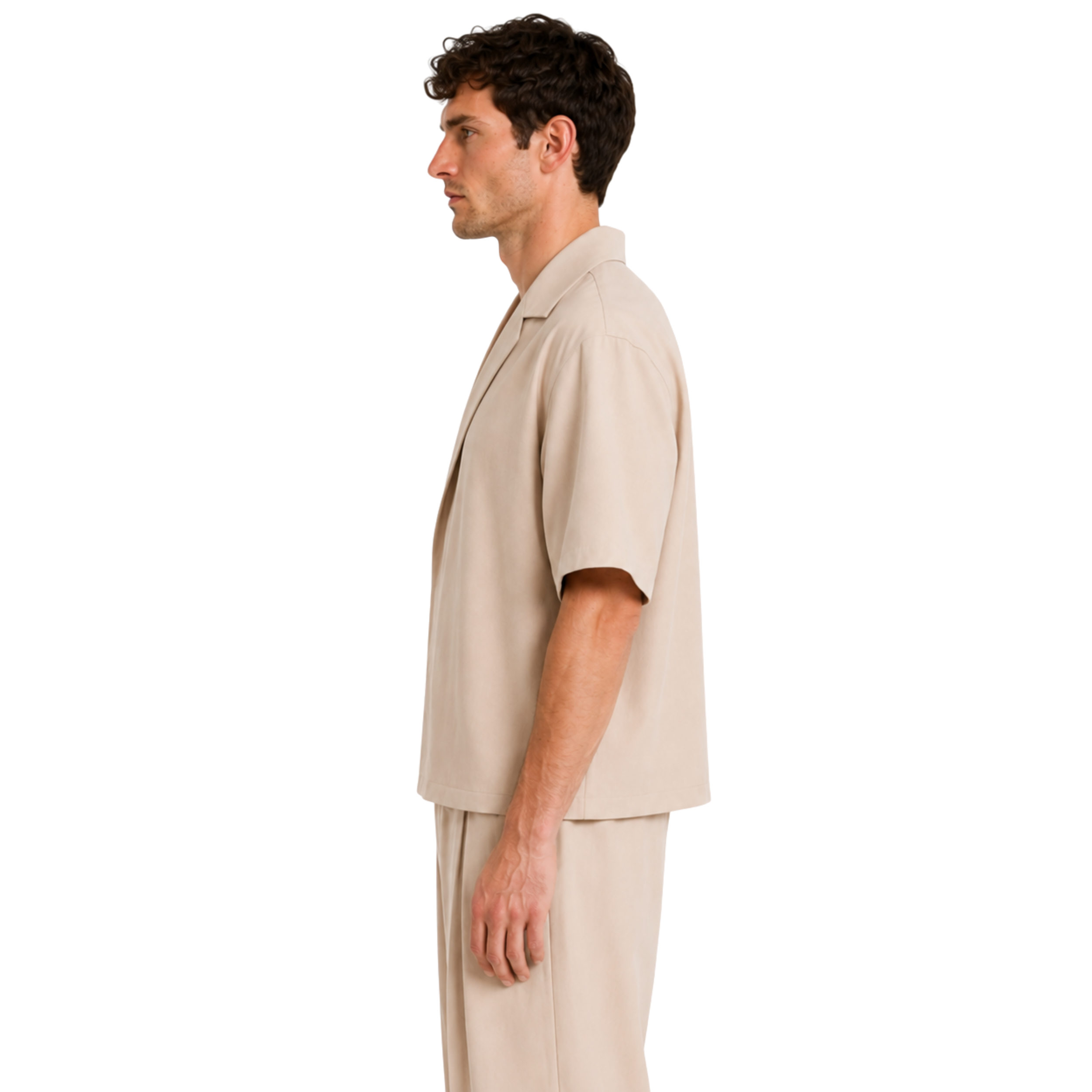 Boxy Double Breasted Shirt - Beige