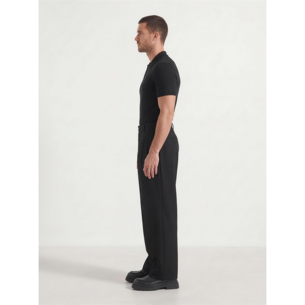 Twin pleat wide leg tailored trousers in Black