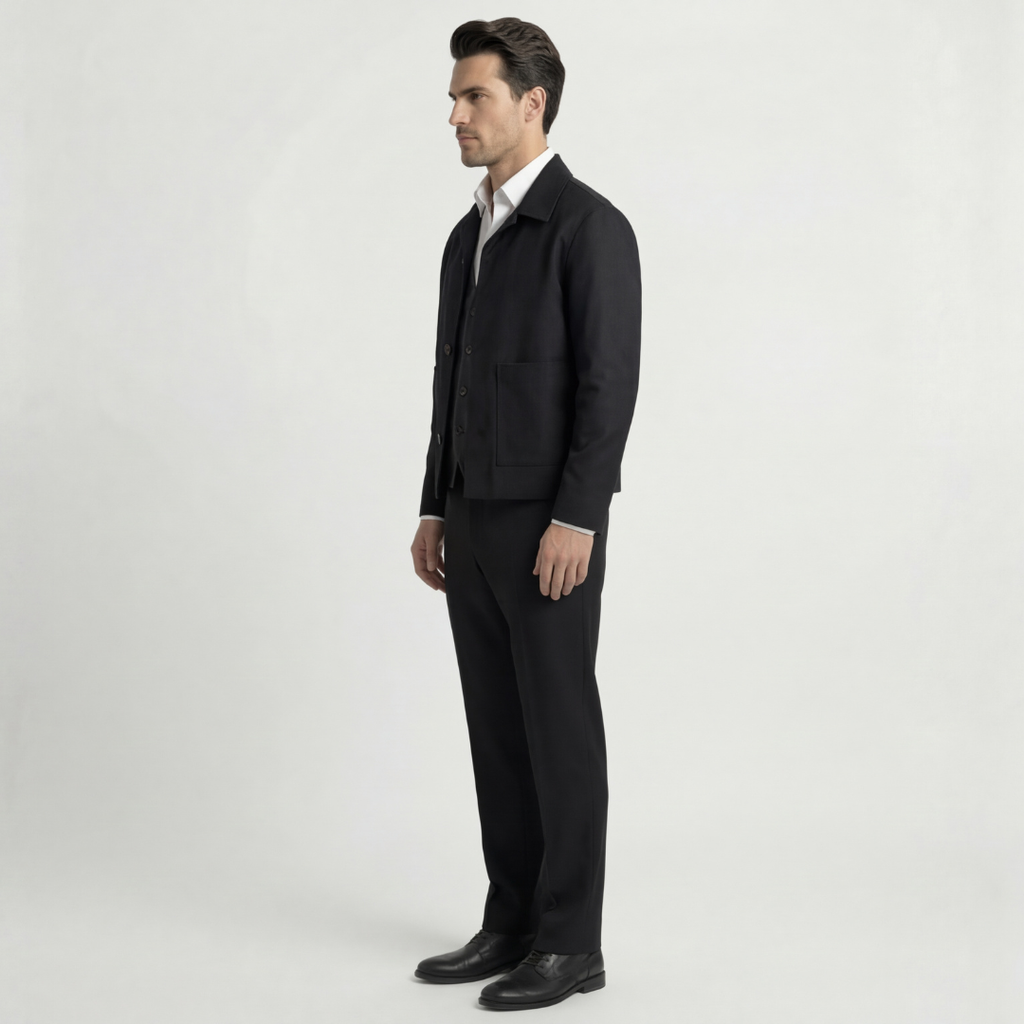 Suede Jacket With Revere Collar - Black