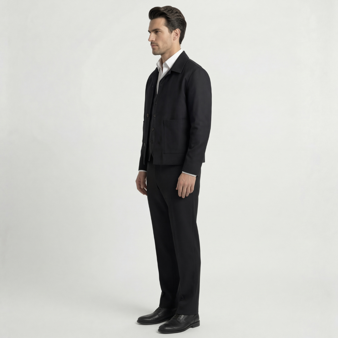 Suede Jacket With Revere Collar - Black