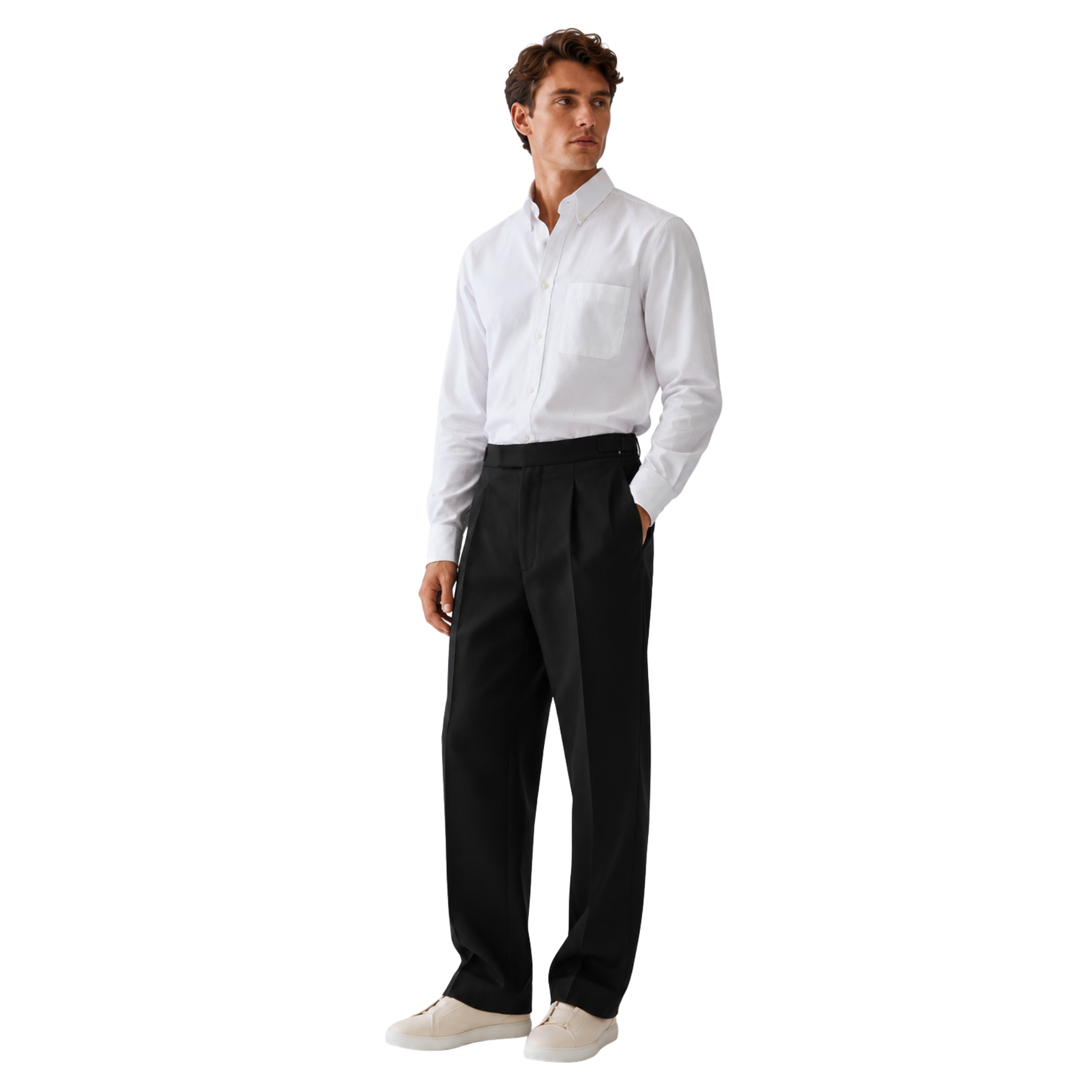 Relaxed Fit Pleated Tailored Trousers - Black