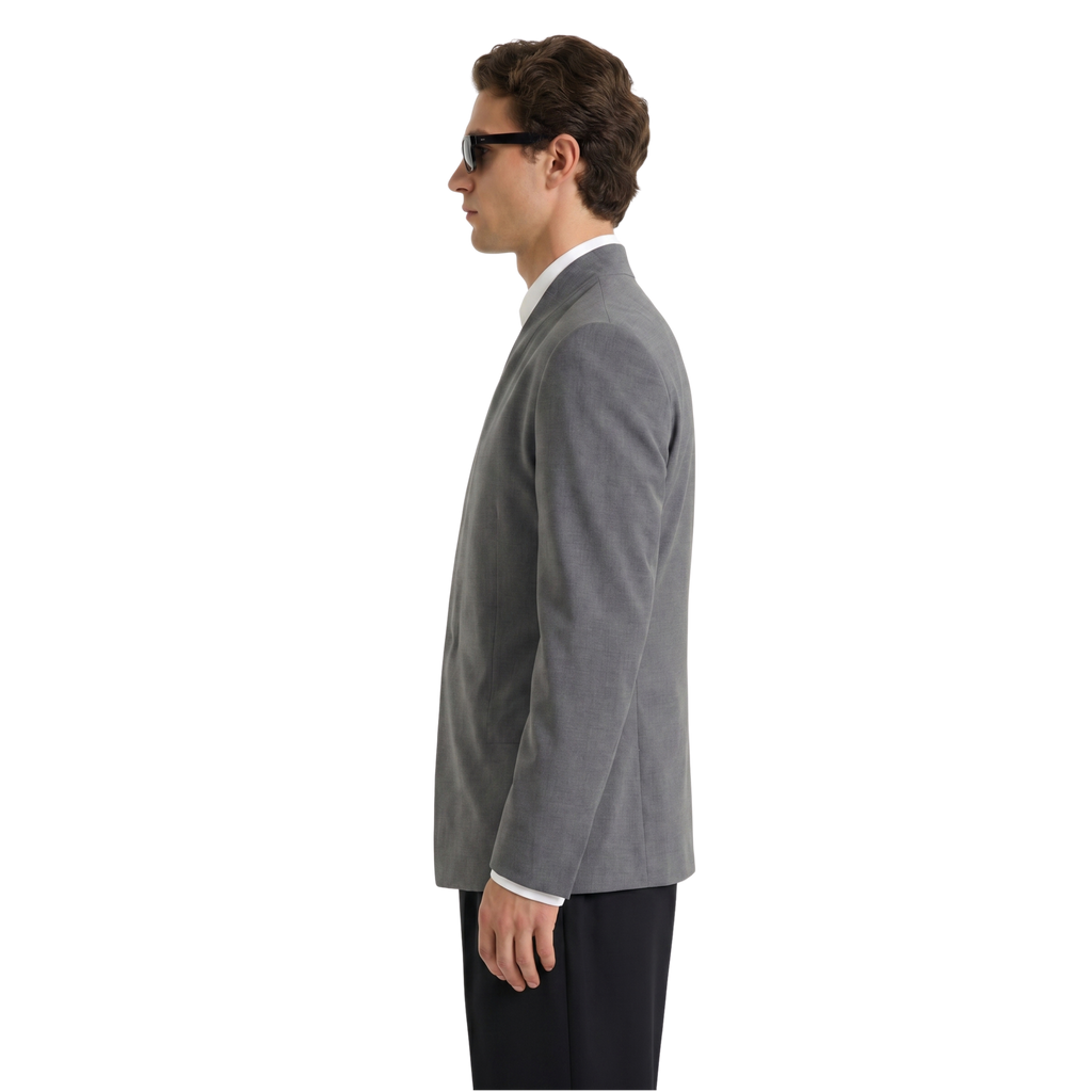 Collarless Blazer In Grey