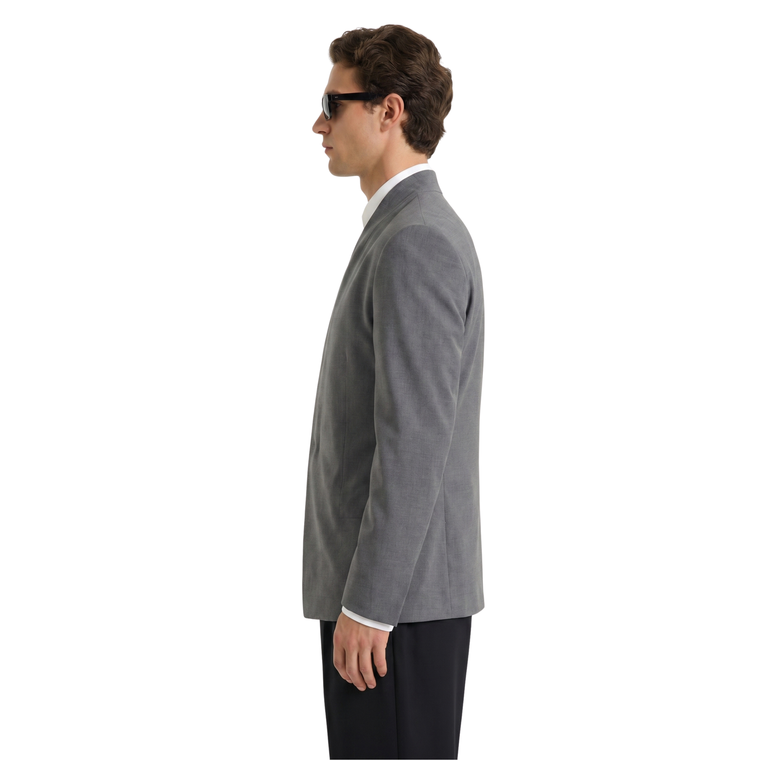 Collarless Blazer In Grey