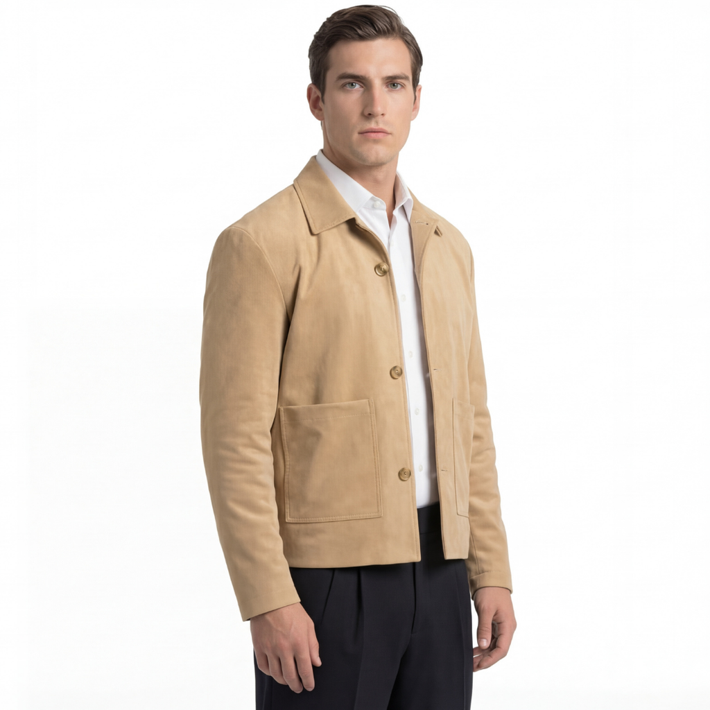 Suede Jacket With Revere Collar - Cream