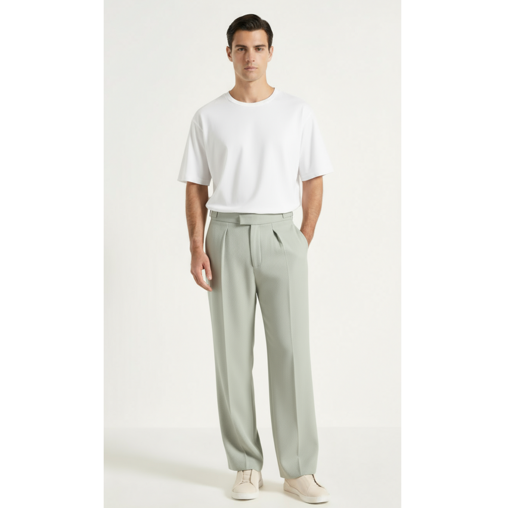 Relaxed Fit Pleated Tailored Trousers - Mint Green