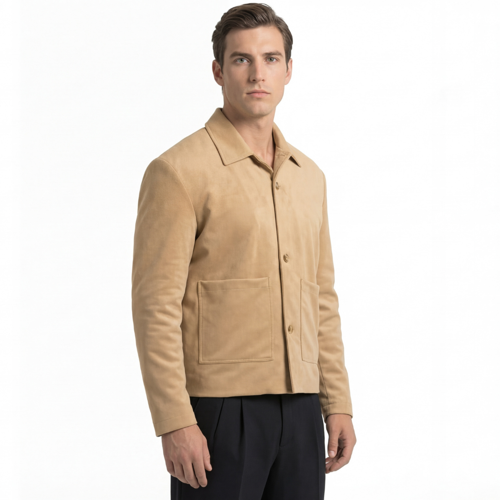 Suede Jacket With Revere Collar - Cream