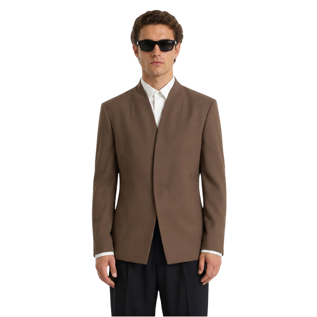 Collarless Blazer In Brown