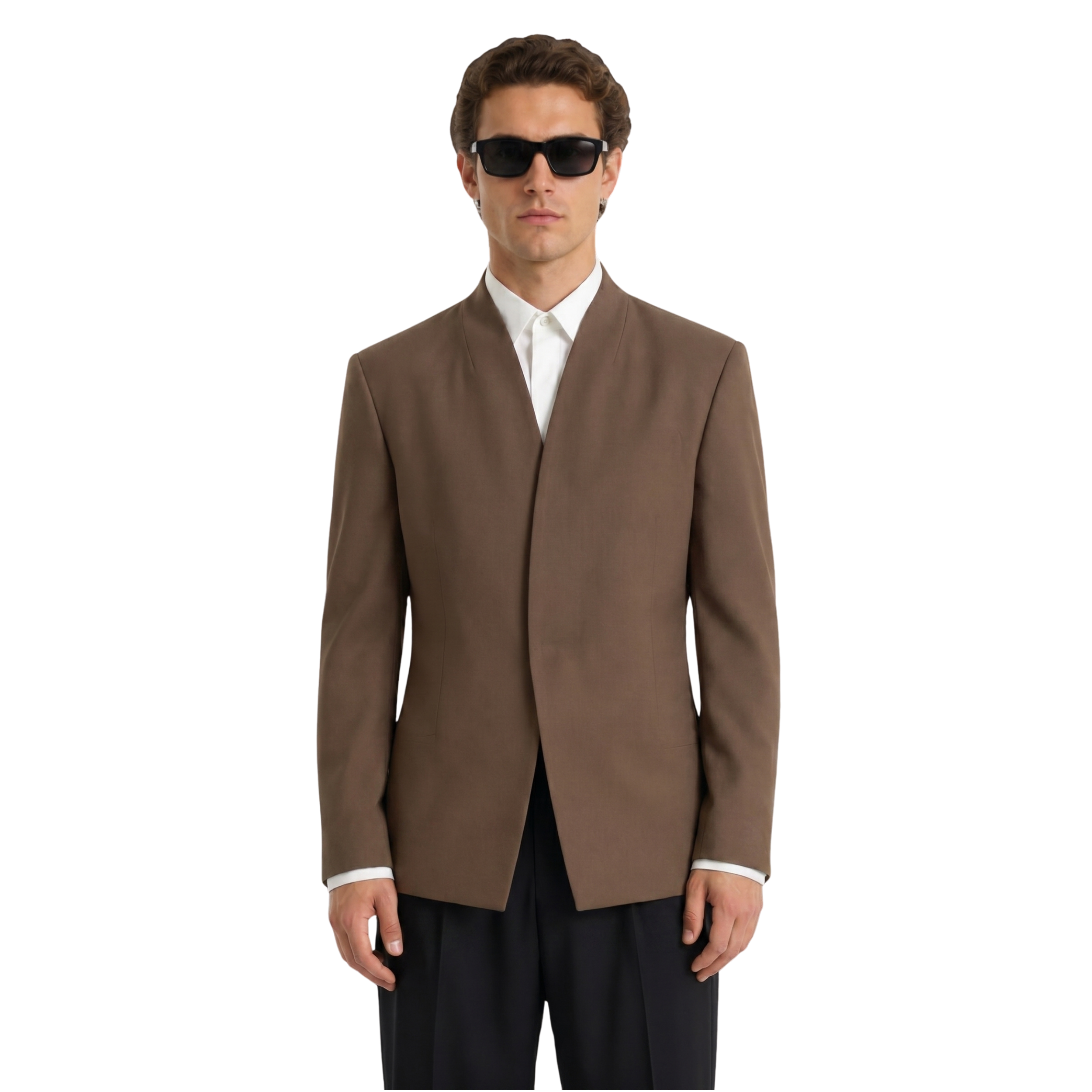 Collarless Blazer In Brown