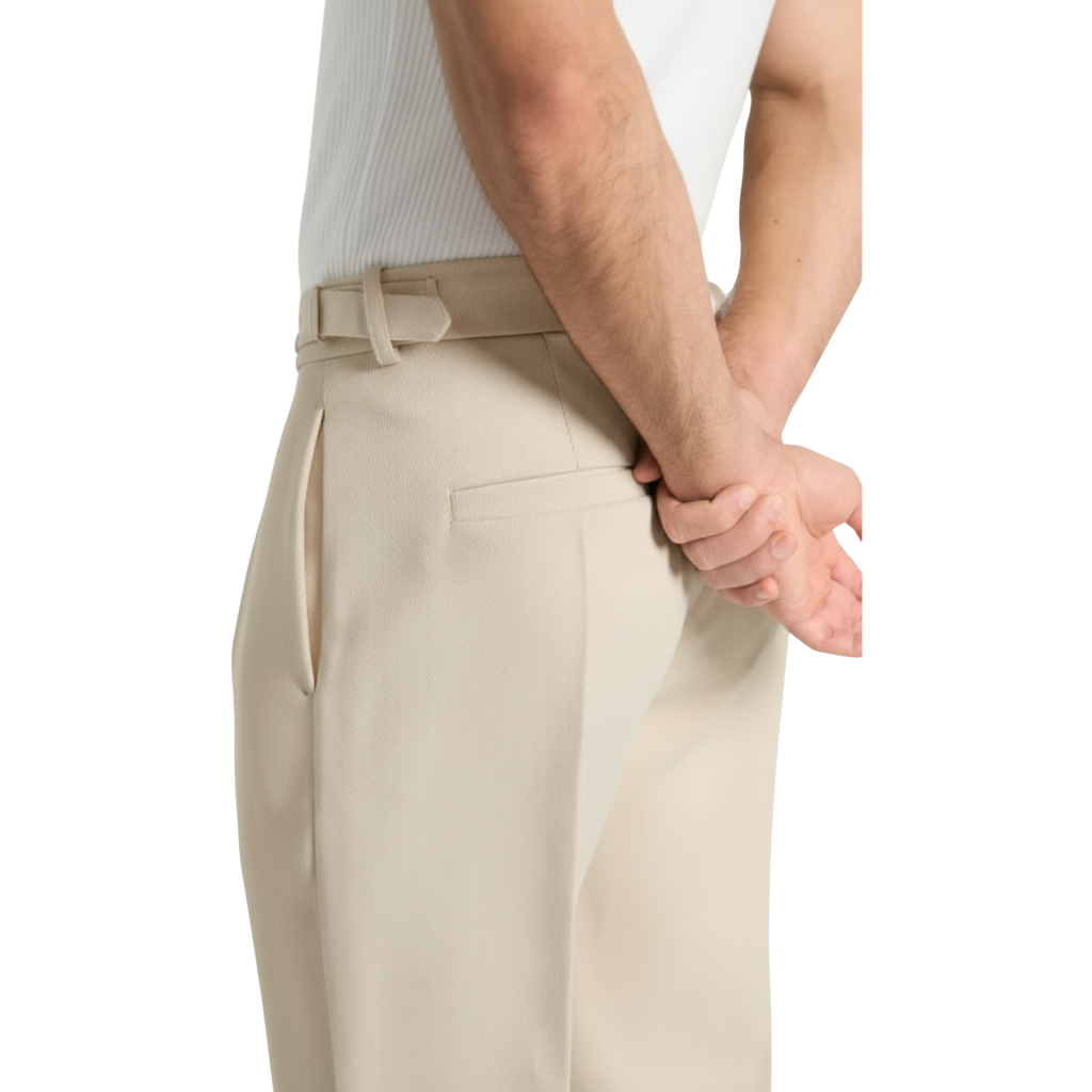 Relaxed Fit Pleated Tailored Trousers - Beige