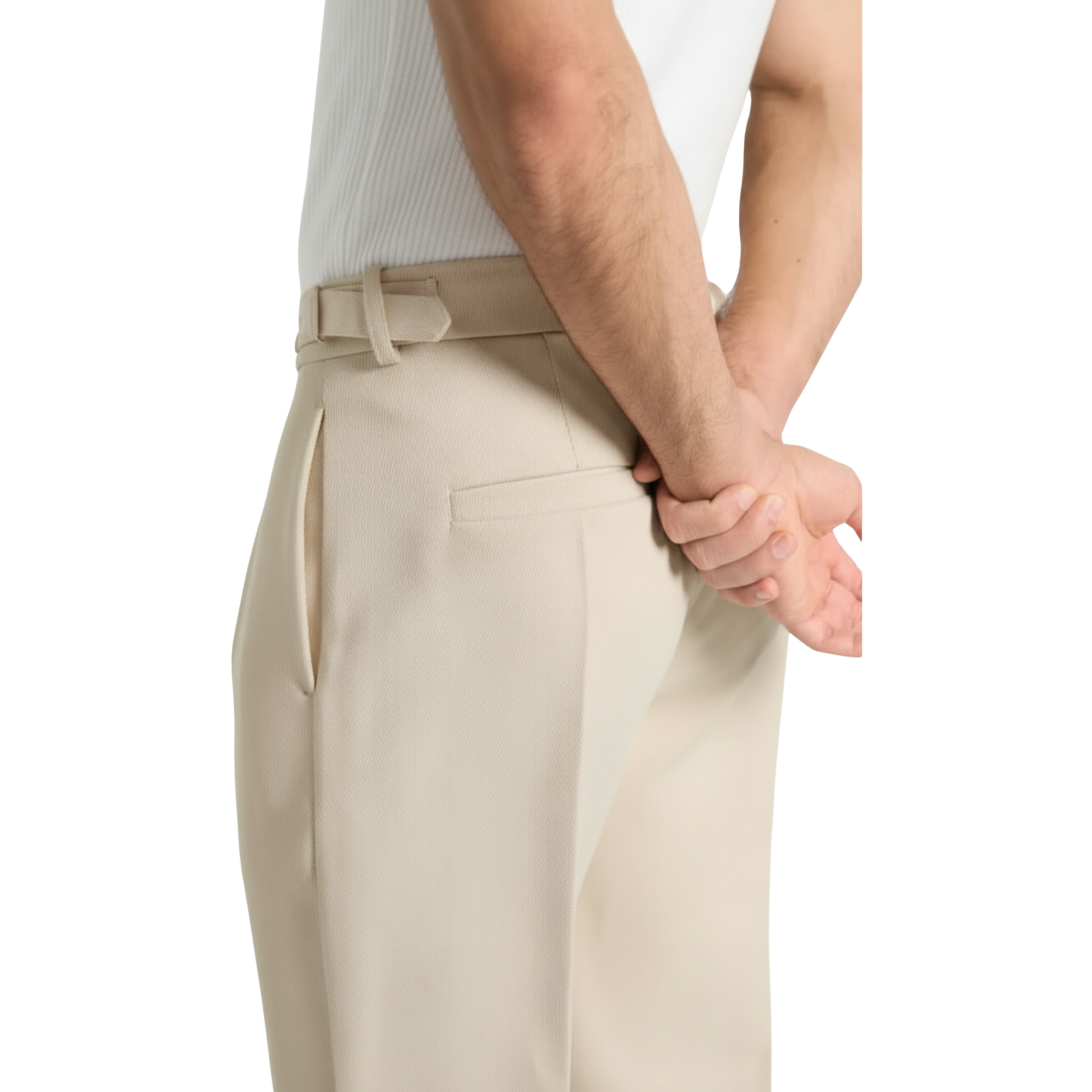 Relaxed Fit Pleated Tailored Trousers - Light Beige
