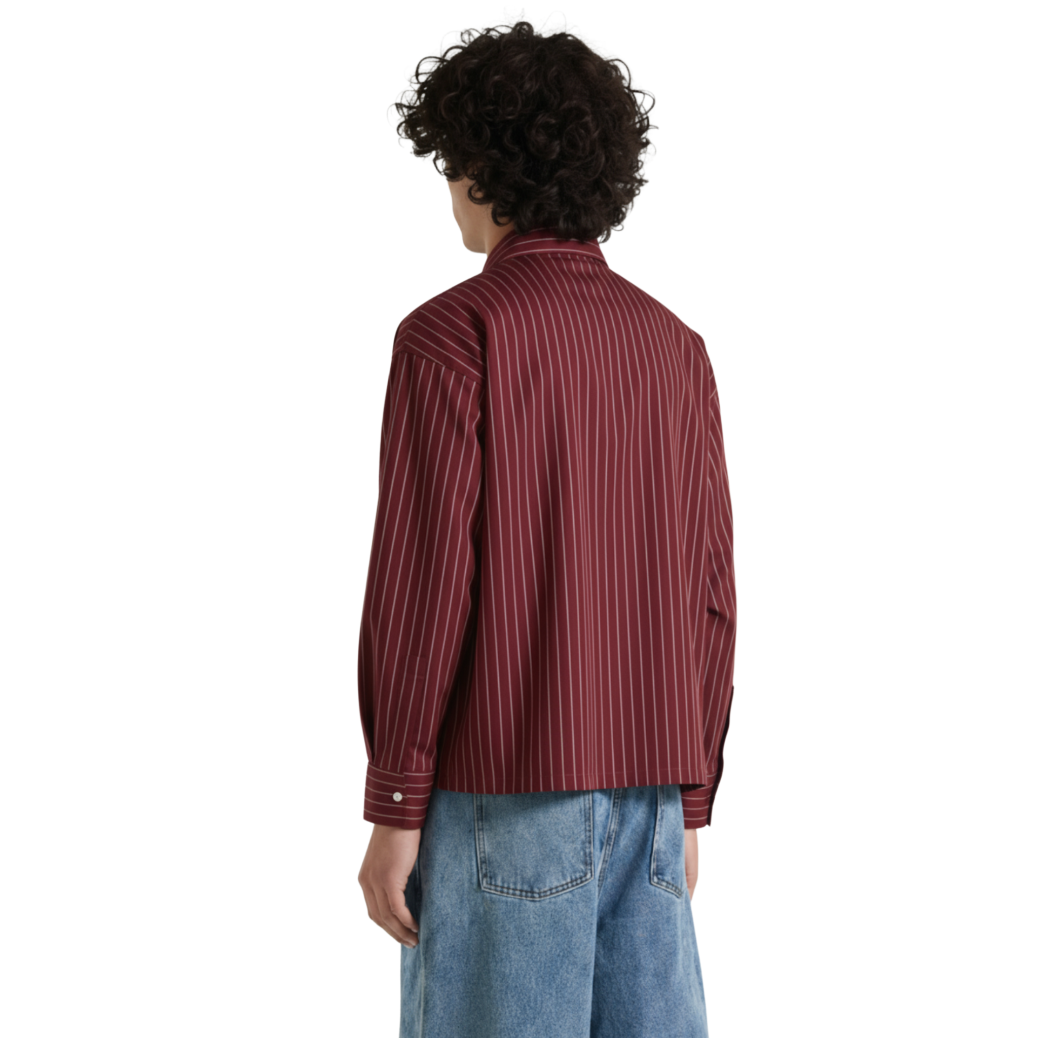 Boxy Stripes Double Breasted Shirt (Burgundy)