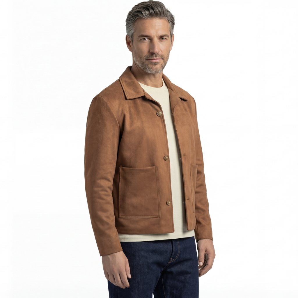 Suede Jacket With Revere Collar - Brown