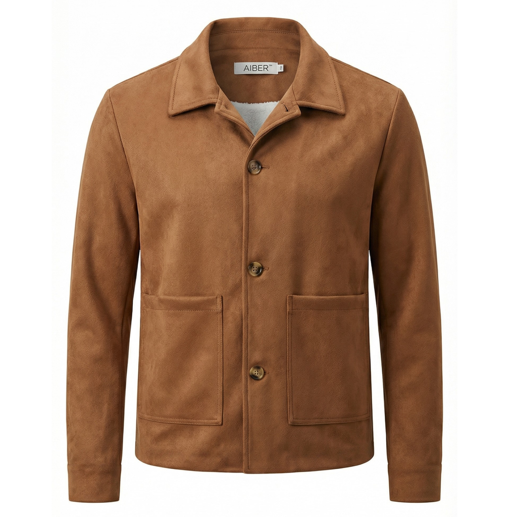 Suede Jacket With Revere Collar - Brown