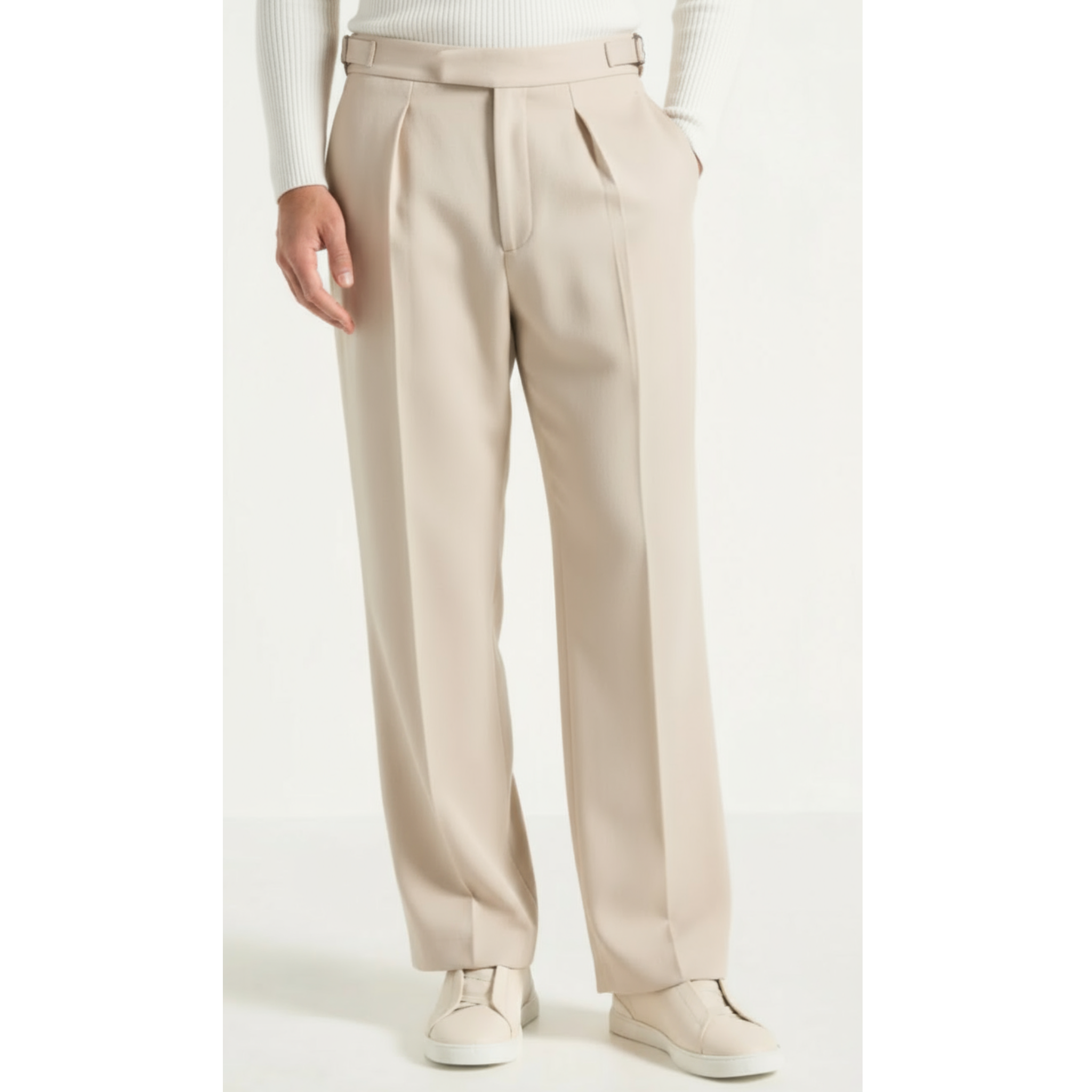 Relaxed Fit Pleated Tailored Trousers - Light Beige