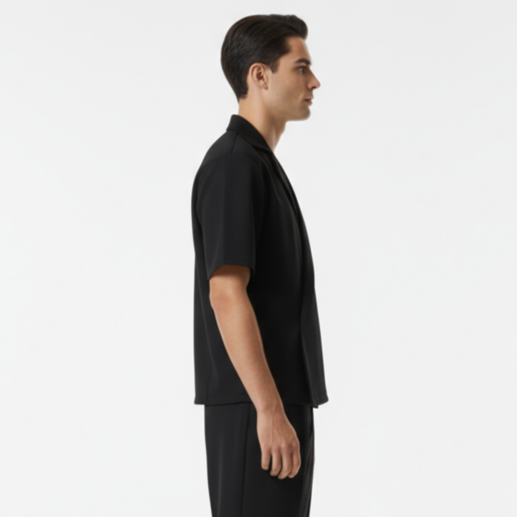 Boxy Double Breasted Shirt - Black