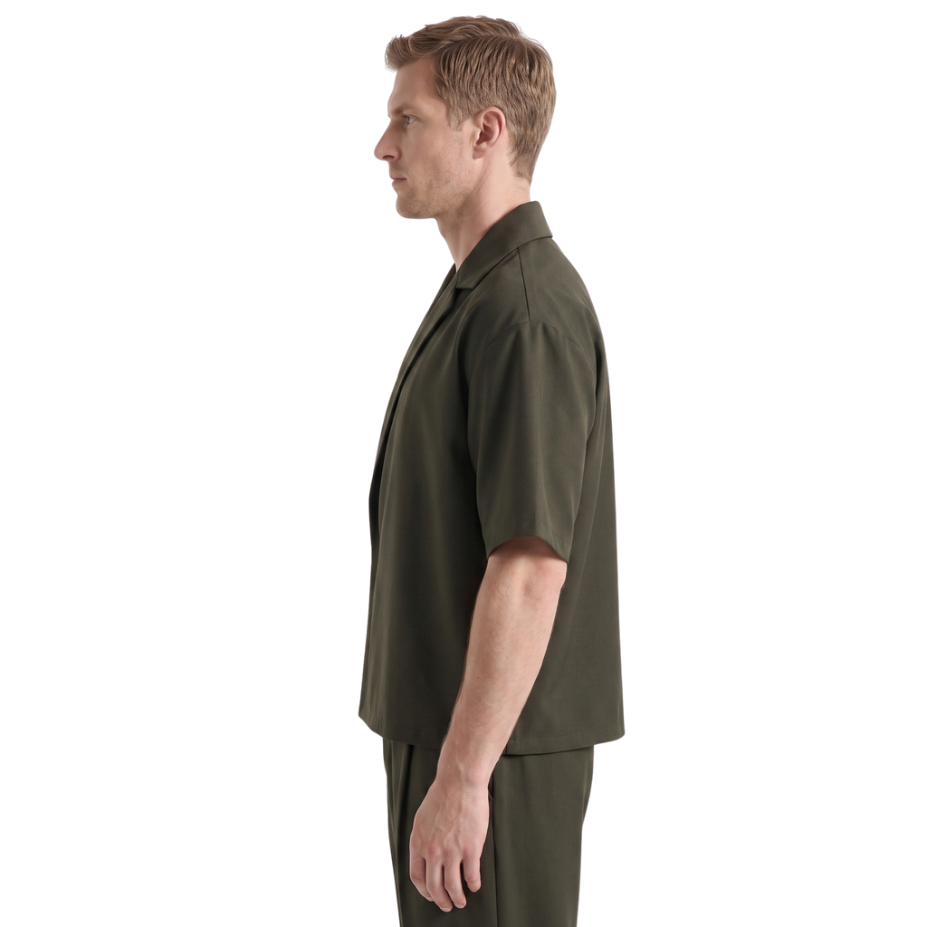 Boxy Double Breasted Shirt - Olive