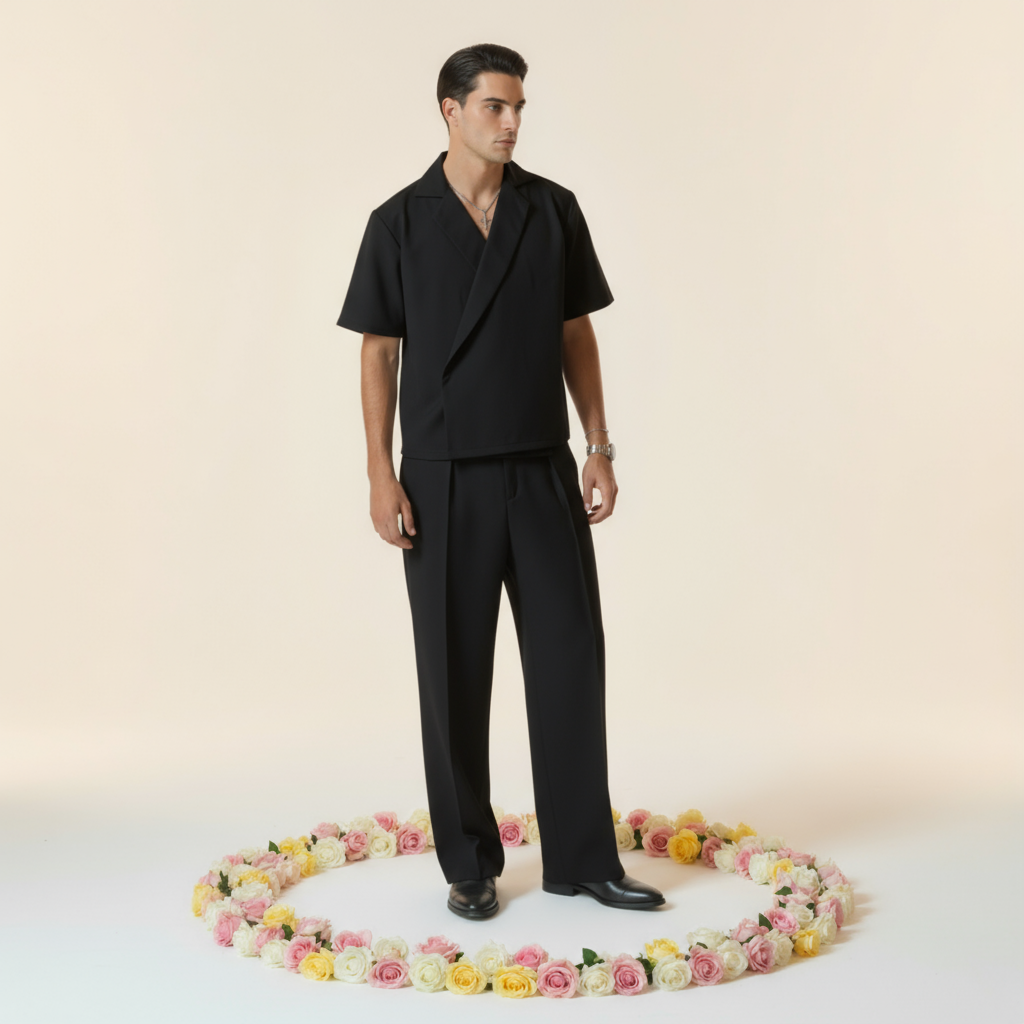 Boxy Double Breasted Shirt - Black