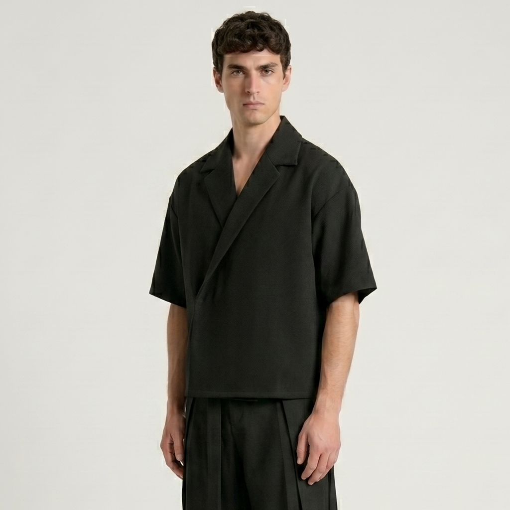 Boxy Double Breasted Shirt - Black