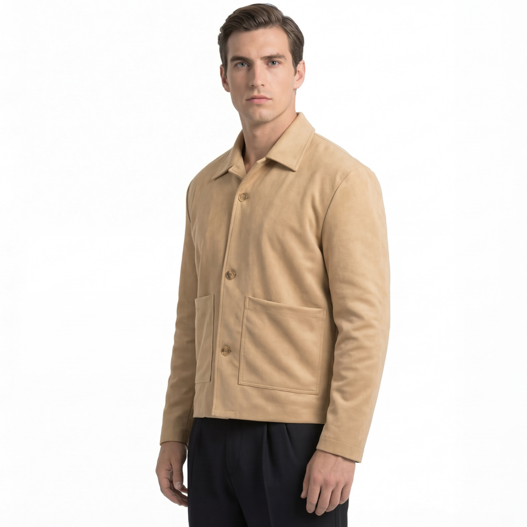 Suede Jacket With Revere Collar - Cream
