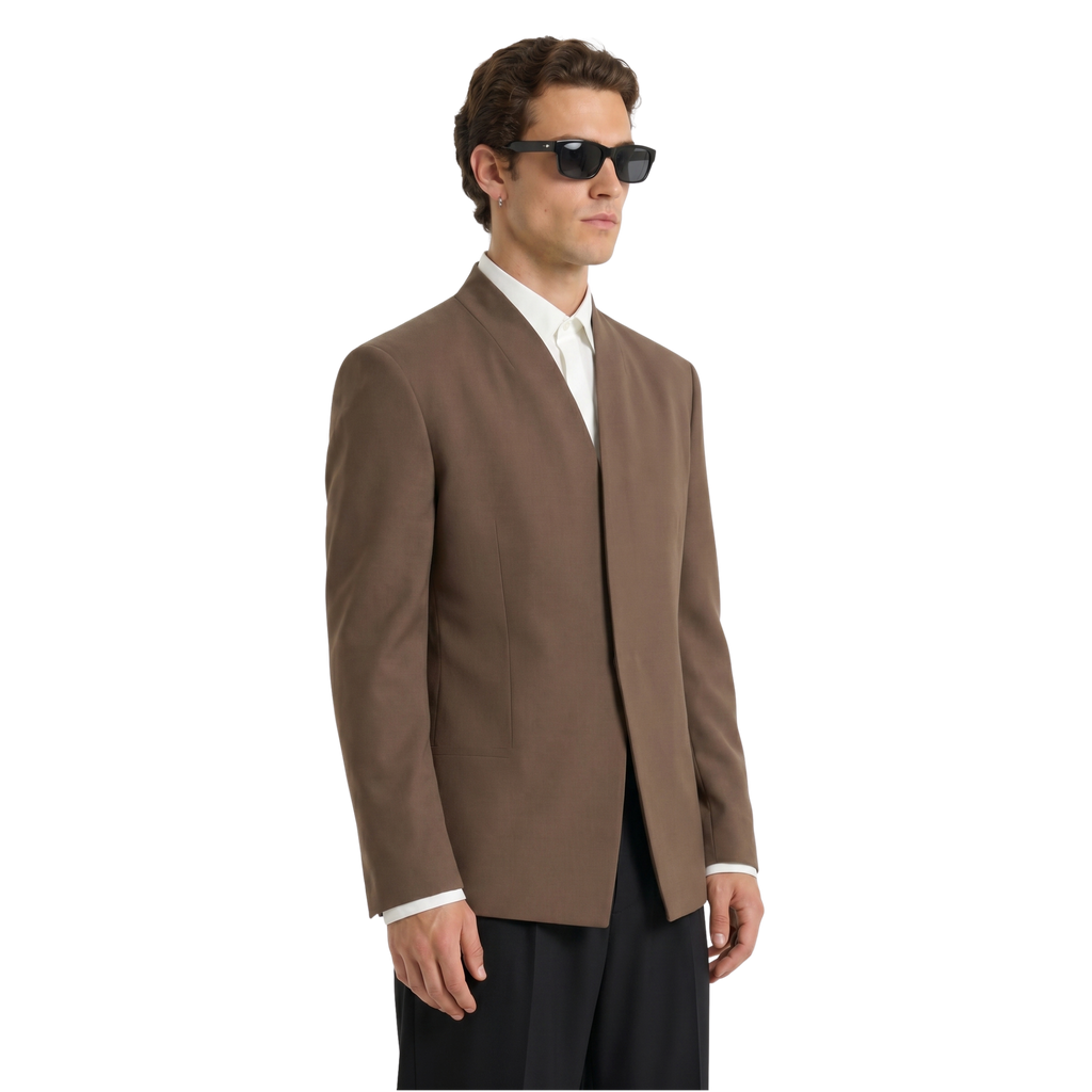 Collarless Blazer In Brown
