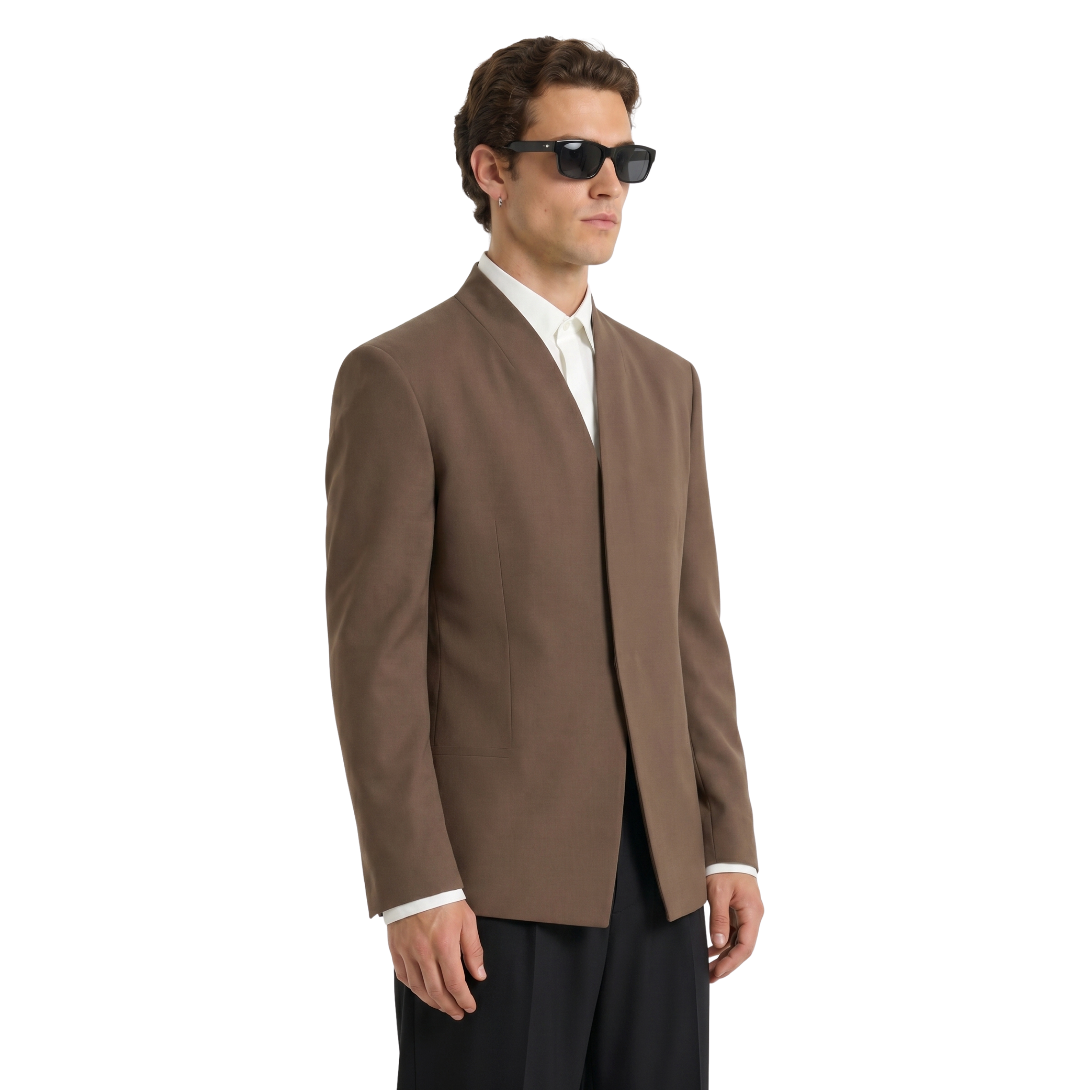 Collarless Blazer In Brown