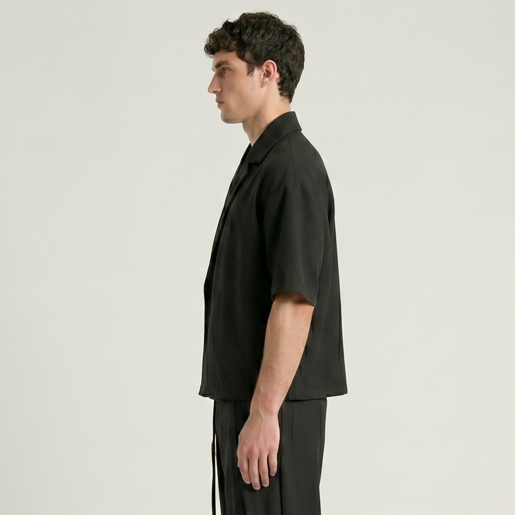 Boxy Double Breasted Shirt - Black