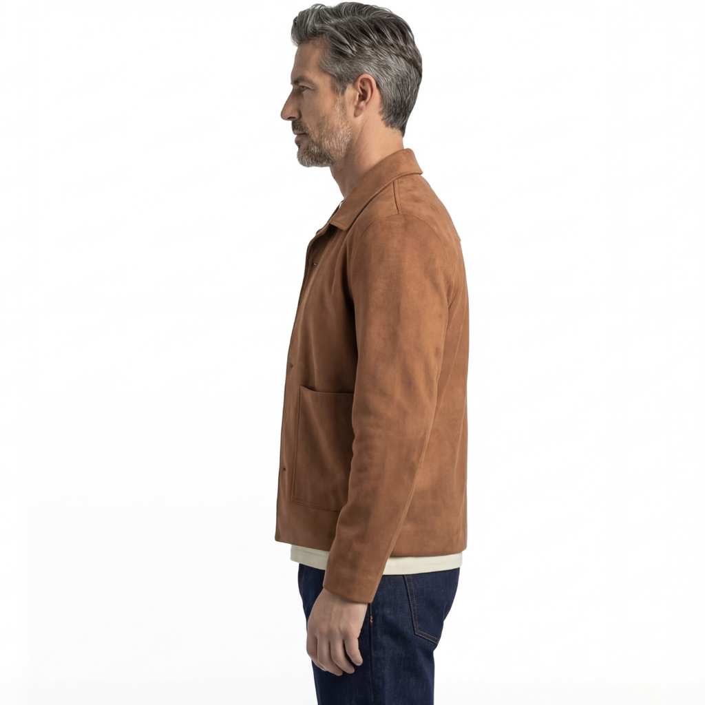 Suede Jacket With Revere Collar - Brown