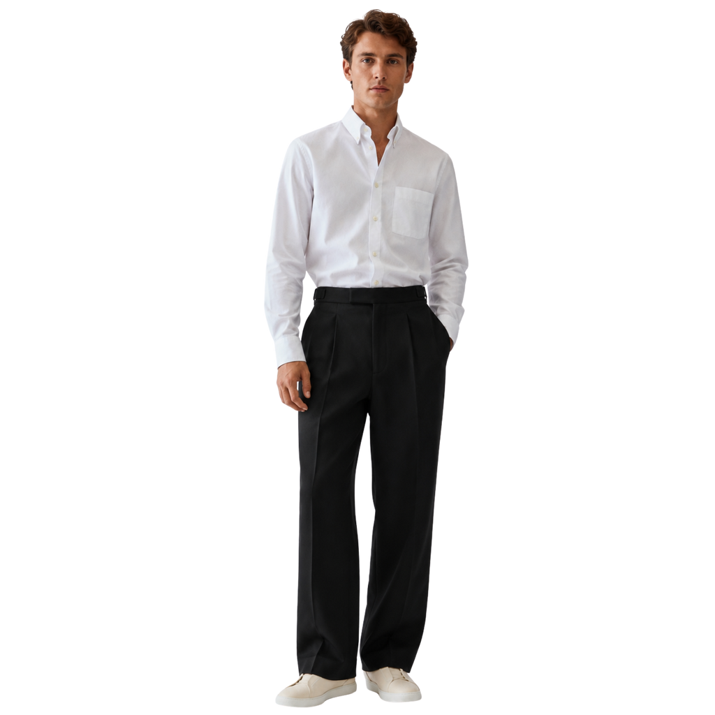 Relaxed Fit Pleated Tailored Trousers - Black