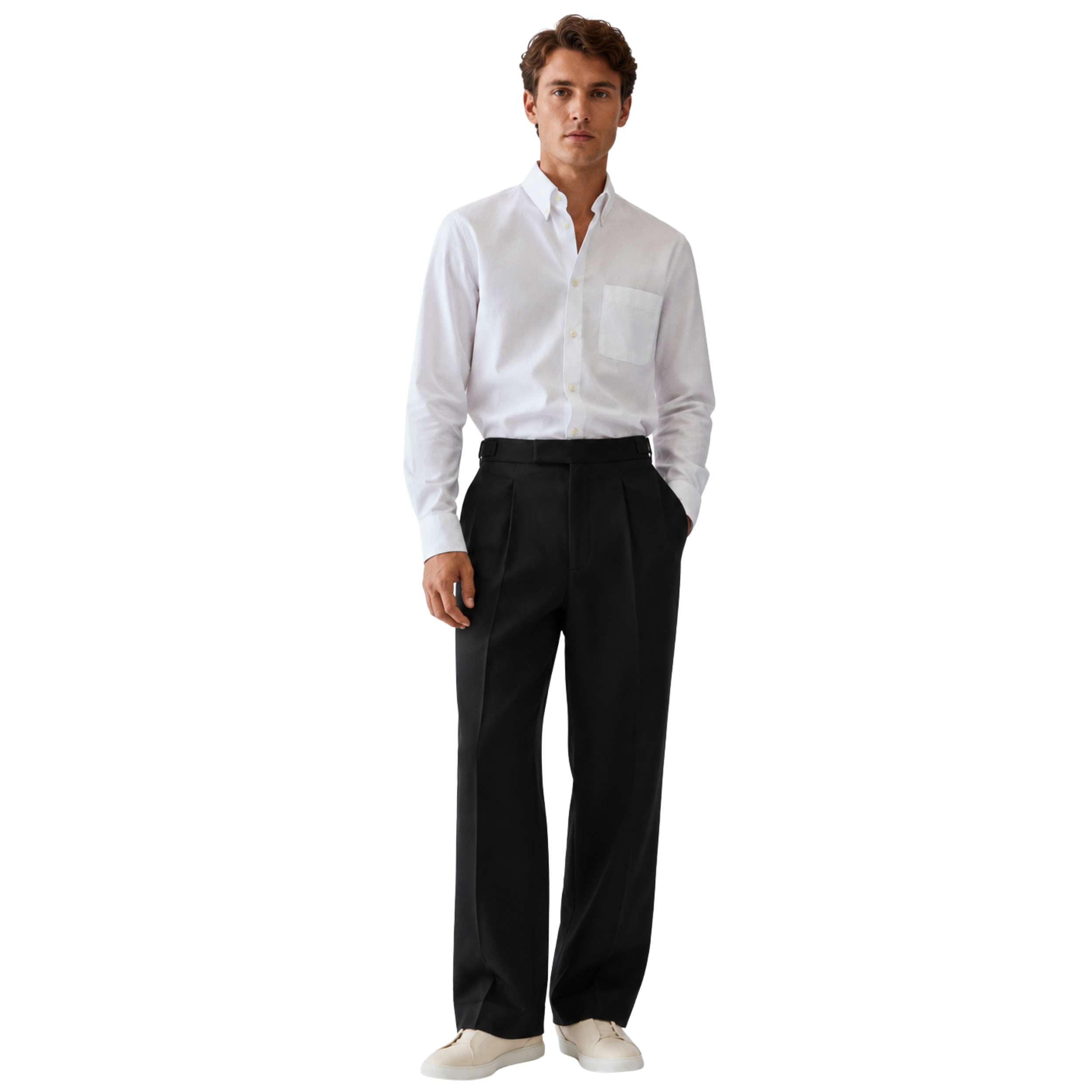 Relaxed Fit Pleated Tailored Trousers - Black