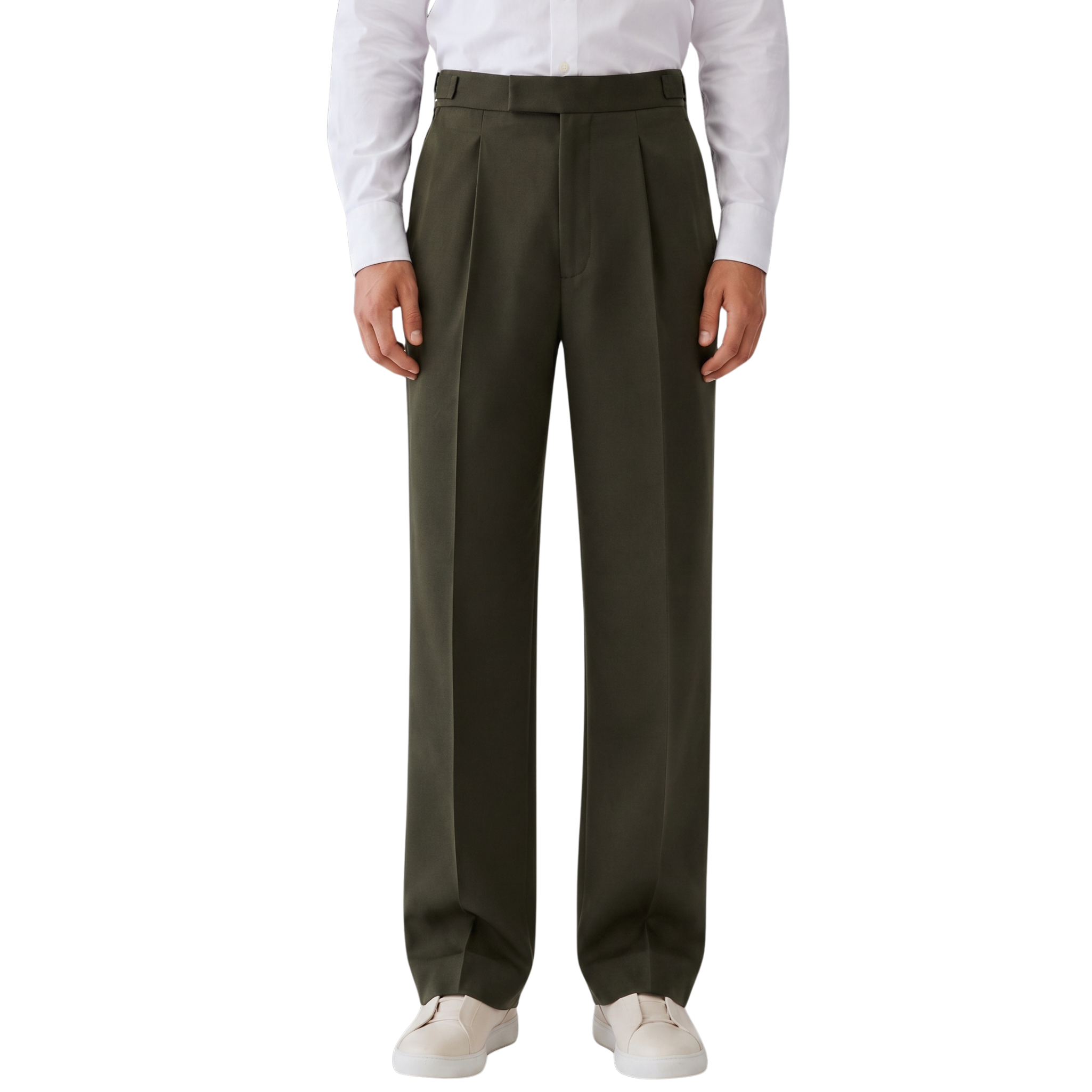 Relaxed Fit Pleated Tailored Trousers - Olive