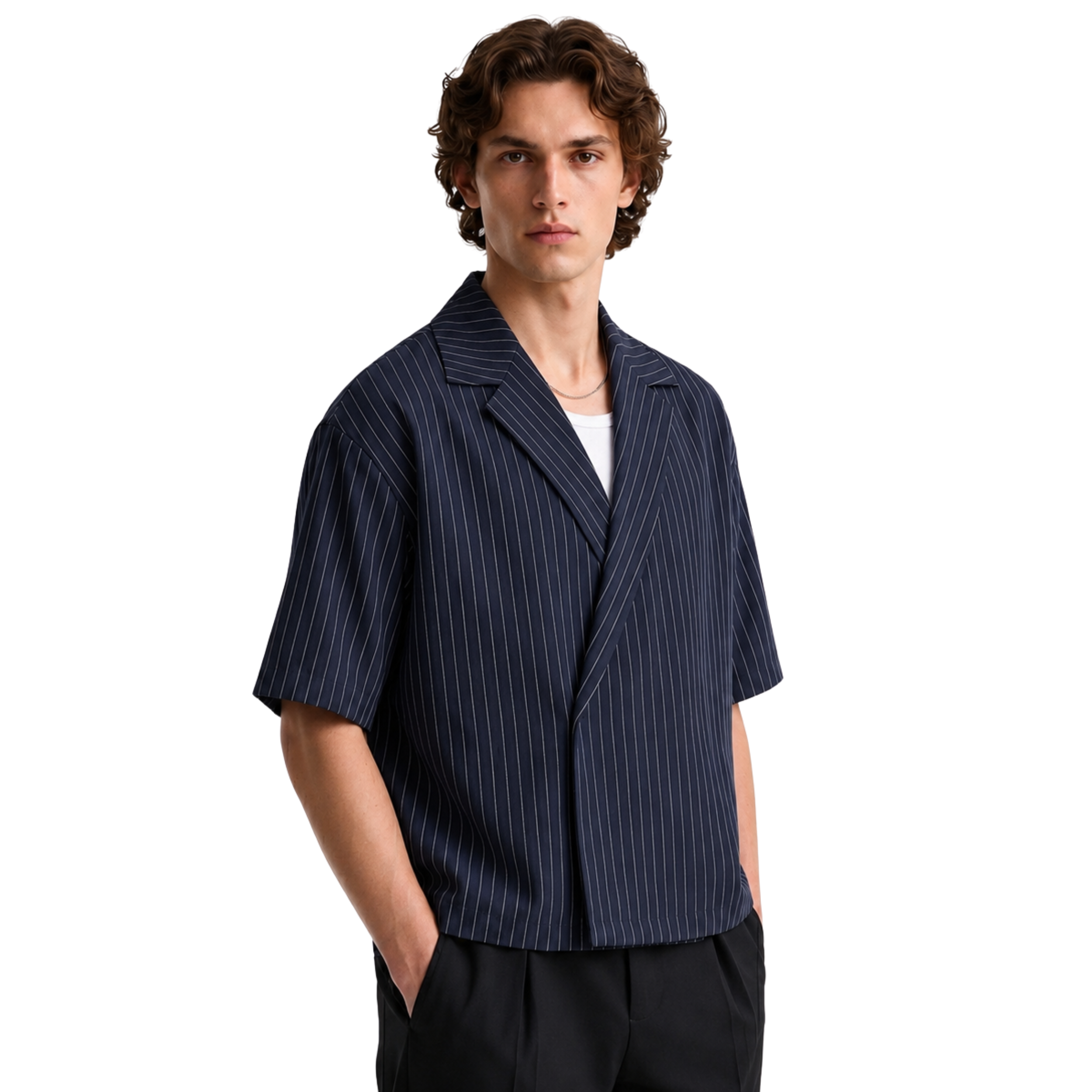 Stripes Wrap Shirt In Navy Blue