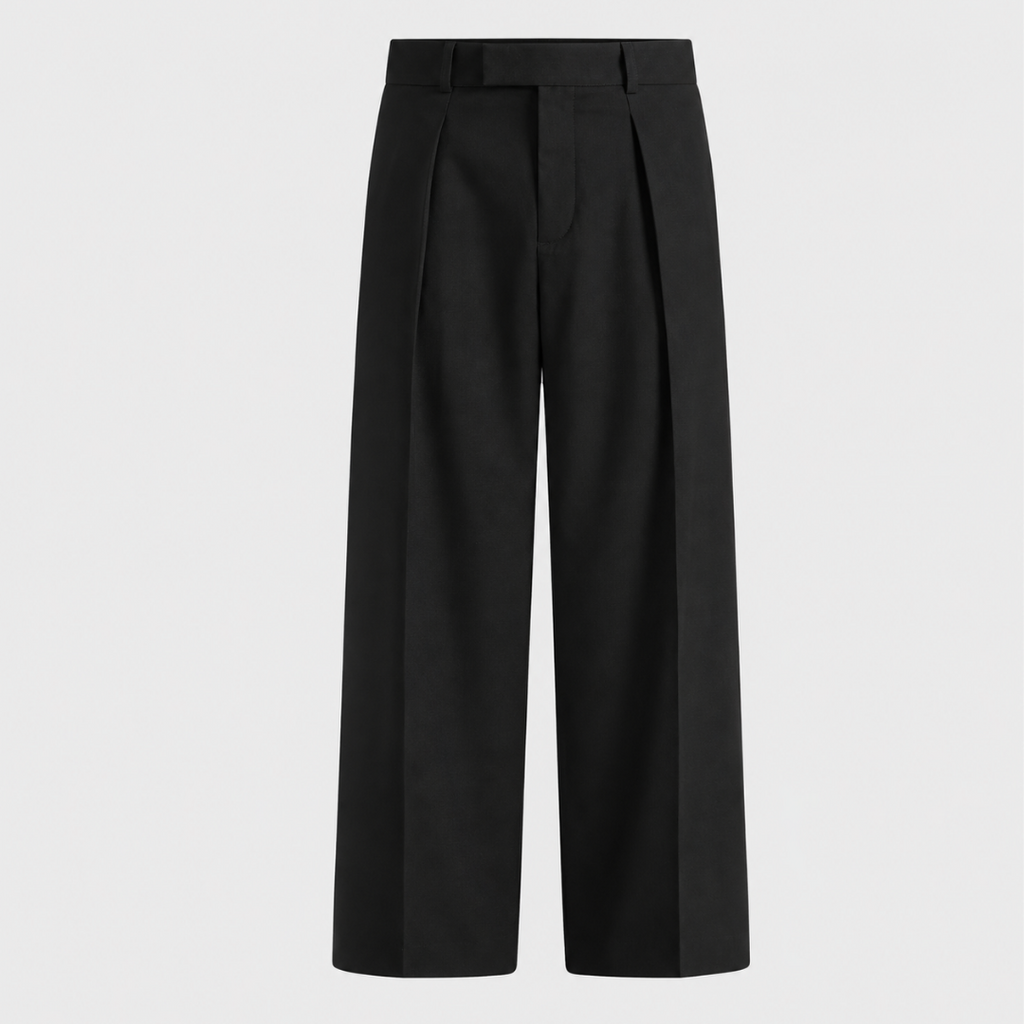 Wide leg pleated tailored trousers in Black